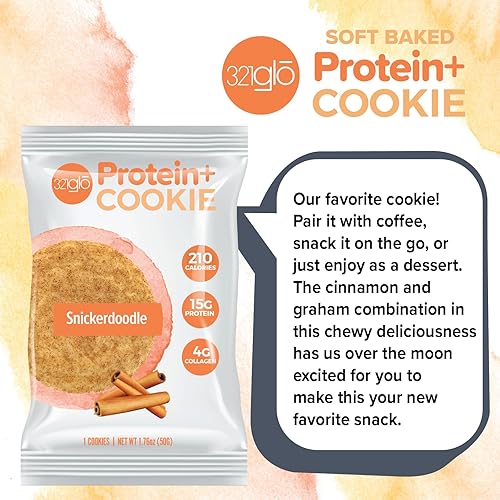Miniatura 4 de 321glo Protein+ Cookies  Galletas horneadas suaves con colágeno de alto contenido en proteínas, 0.55 oz de proteína, aperitivo para hombres, mujeres