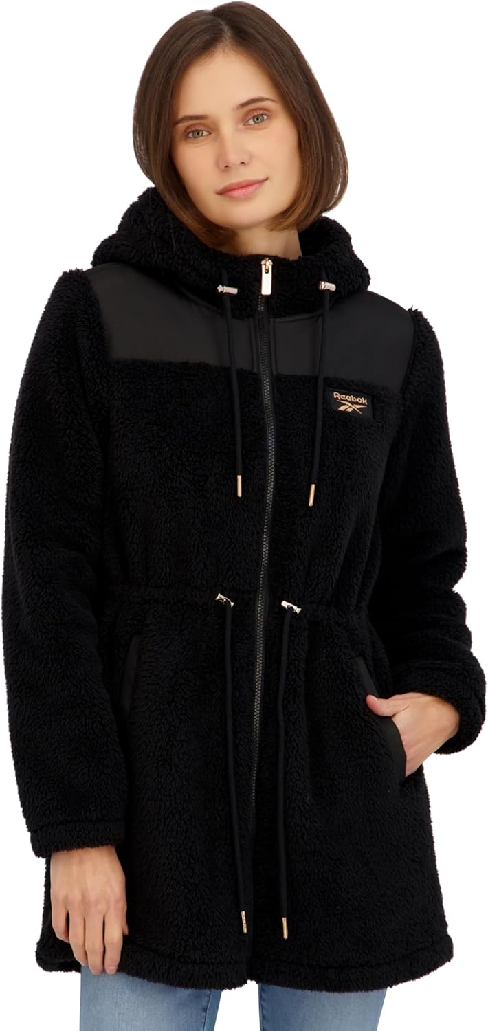 Reebok womens Long Double Sided Fleece Zip-up Jacket