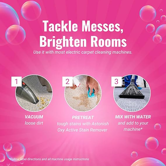 Astonish Specialist Machine Carpet Cleaner 1000ml Solution Deep Odor Lifting Shampoo for Wool & Synthetic Rugs Stain Remover Concentrate for Major Cleaning Units, Fresh Scent