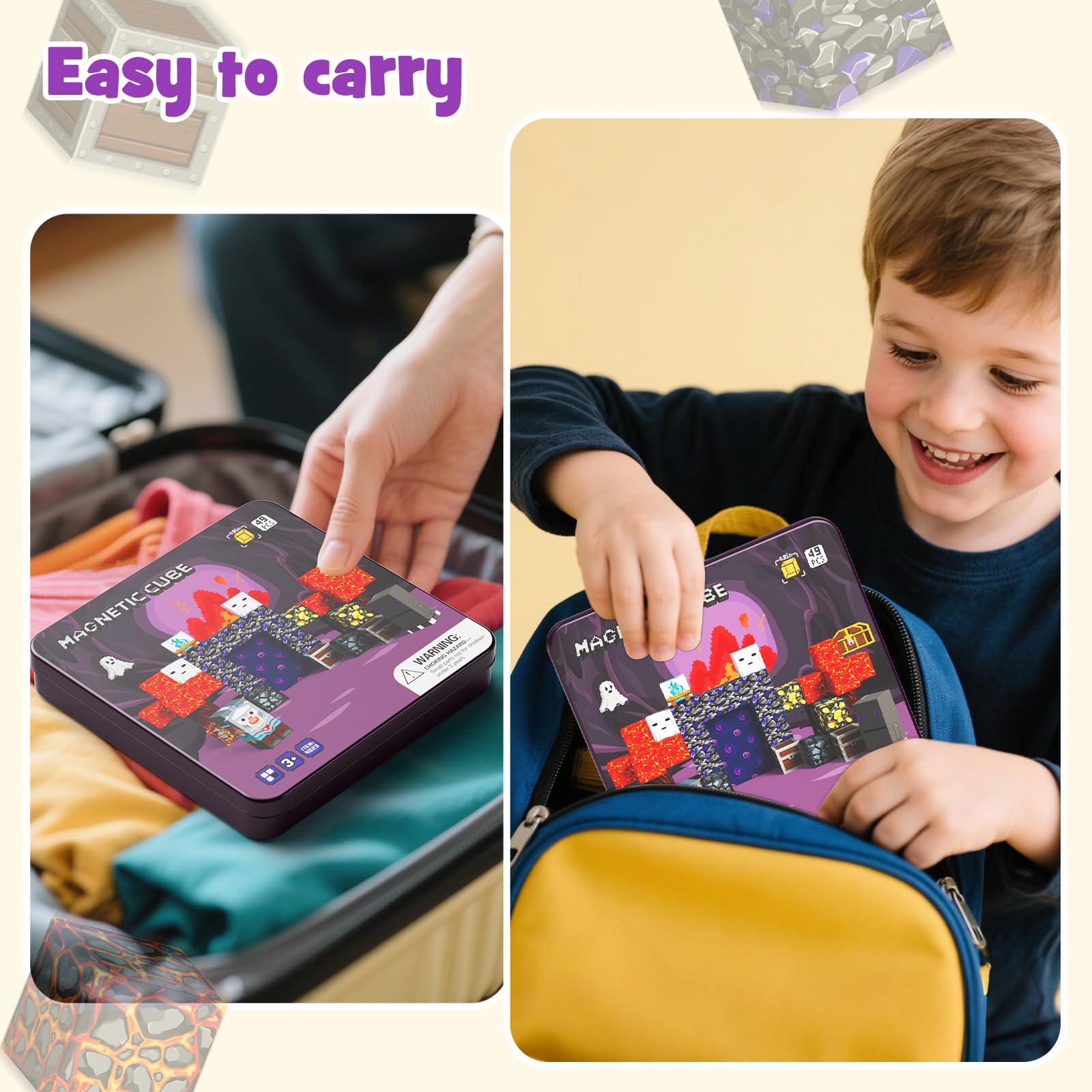STEM MATCH Mattoncini magnetici da viaggio per bambini, scatola in ferro portatile giocattolo da costruzione magnetico regalo per bambini dai 3 anni in su (49pcs Esploratori delle caverne)