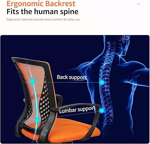 Miniatura 5 de Silla de oficina ergonómica de malla, silla de computadora con soporte lumbar, reposabrazos de respaldo medio, silla giratoria ajustable para