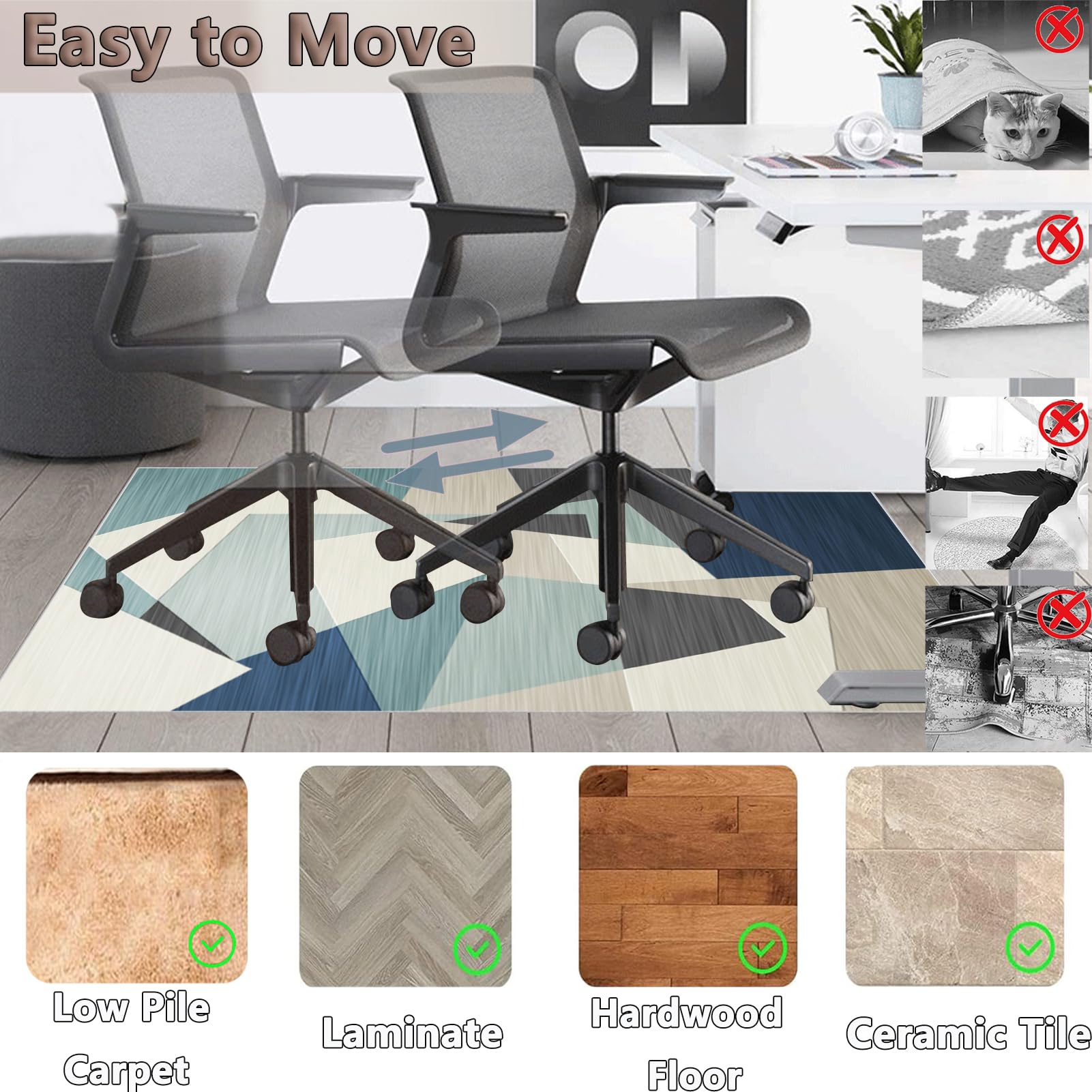 Bodenschutzmatte Bürostuhl Teppich für Hartböden, 160 x 180 cm Schreibtischstuhl Unterlage, Gaming Schutzmatten, Computerstuhl Teppiche, Teppich Bürostuhl geeignet für Laminat, Parkett, Fliesen