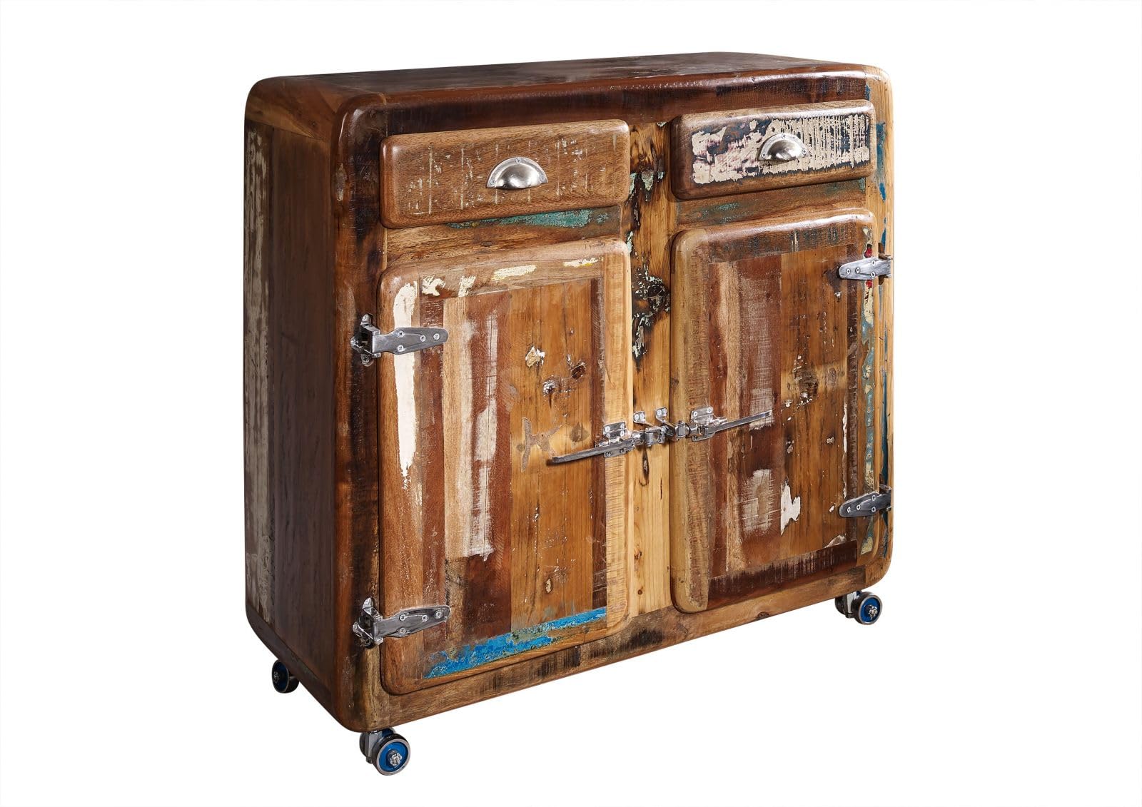 MASSIVMOEBEL24.DE | FREEZY Kommode aus Massivholz und Eisen #37 Altholz - Mehrfarbig, lackiert Industrial-Stil 90x40x90 cm Kommode aus Massivholz Vollholzkommode