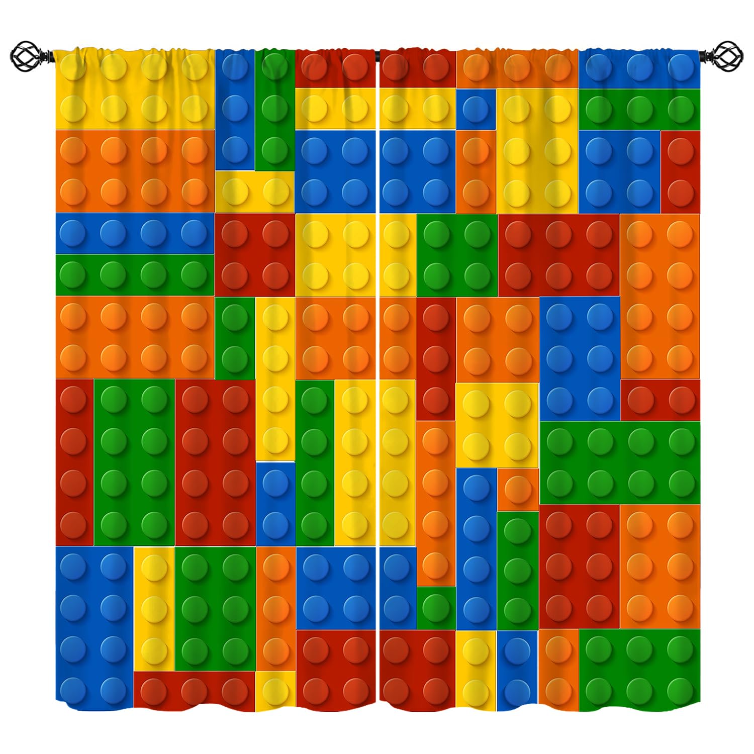 SHElifestyle Building Blocks Toy Curtains, Abstract Contour Colorful Plastic Brick Geometric Print Pattern Window Treatment Drapes for Boy Girl Bedroom Playroom 42x45in