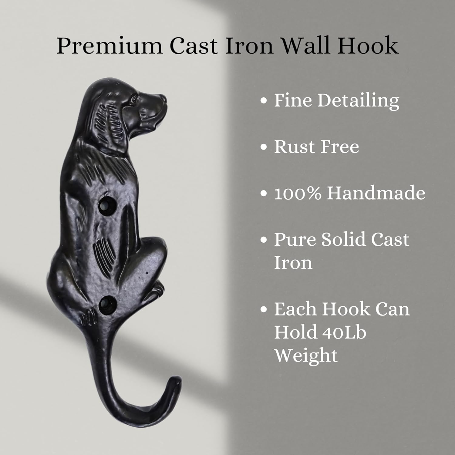 Set of 3 Cast Iron Dog Shape Coat Hooks Wall Art Decor-Dog Shape Hangers and Key Holder-Clothes Rack and Backpack Hanger-Coat Hooks Home Decor for Storage, Living Room, Hallway, Office