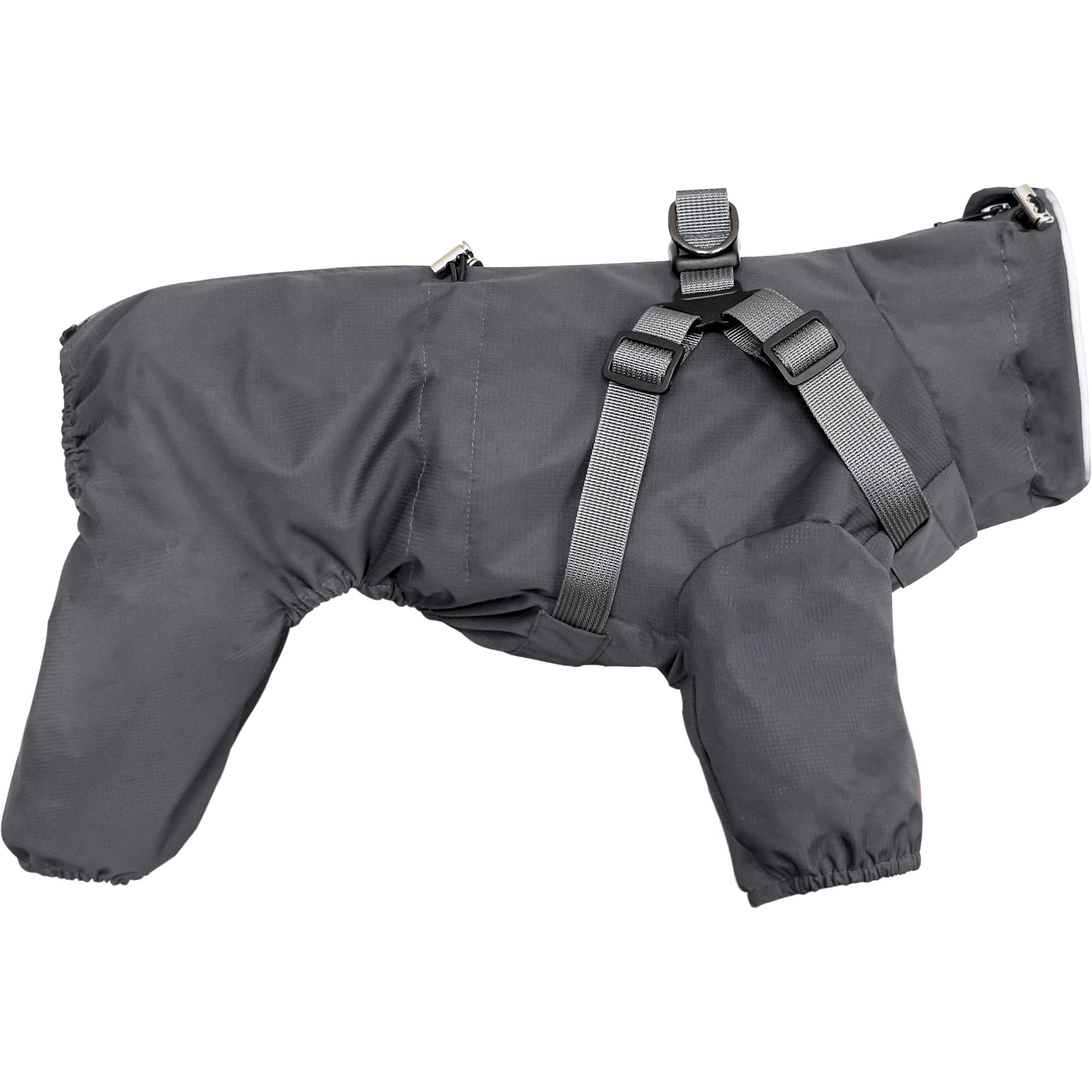Mile High Life Waterproof Dog Raincoat, Full Coverage Small Dog Rain Coat with Harness, Adjustable 4 Legs Puppy Rain Jacket with Reflective Strip and Elastic Cuffs (Gray, XX-Small)