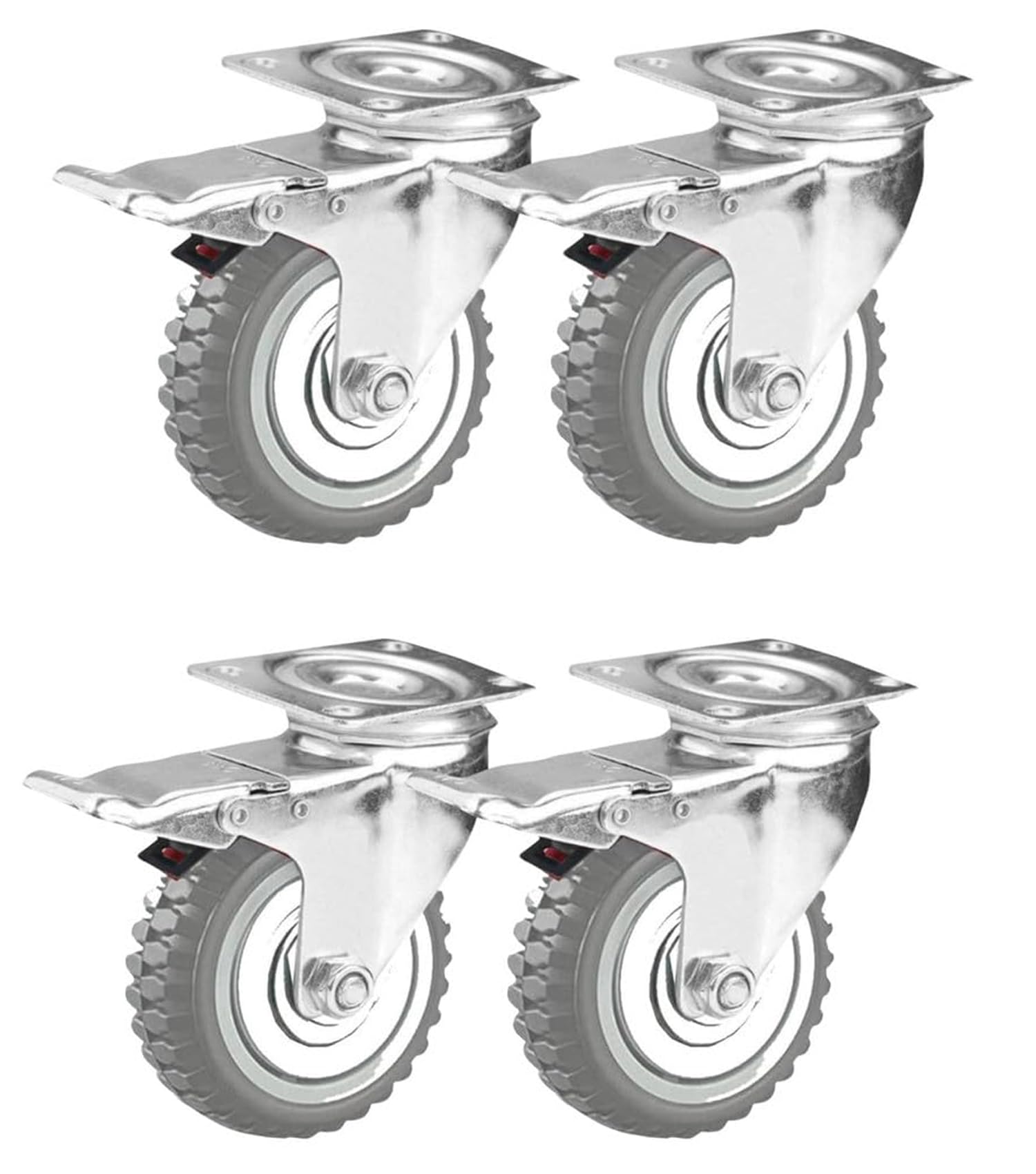 Krevia 3 Inch 360 Degree PU Swivel Caster Wheels | Set Of 4 Heavy Duty Locking Bearing Industrial Casters with Brake | Noise-Free Swivel Plate Caster Wheels for Cart, Furniture, Workbench (Grey)-image-31