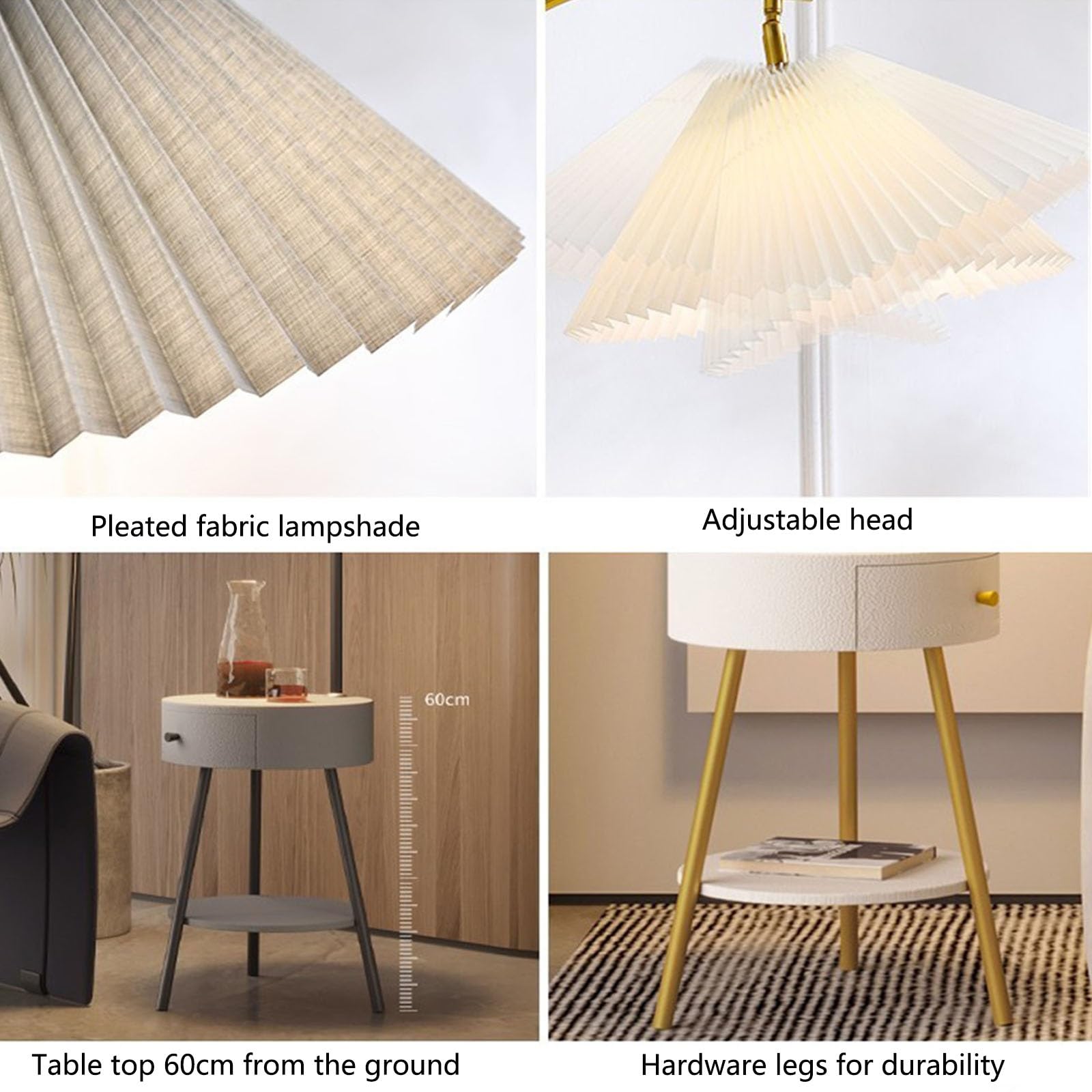 Lampy podłogowe Lampa podłogowa ze stołem, nowoczesna szafka nocna z połowy stulecia z portem ładowania USB i kloszem, stolik boczny z lampą podłogową do czytania(Biały)