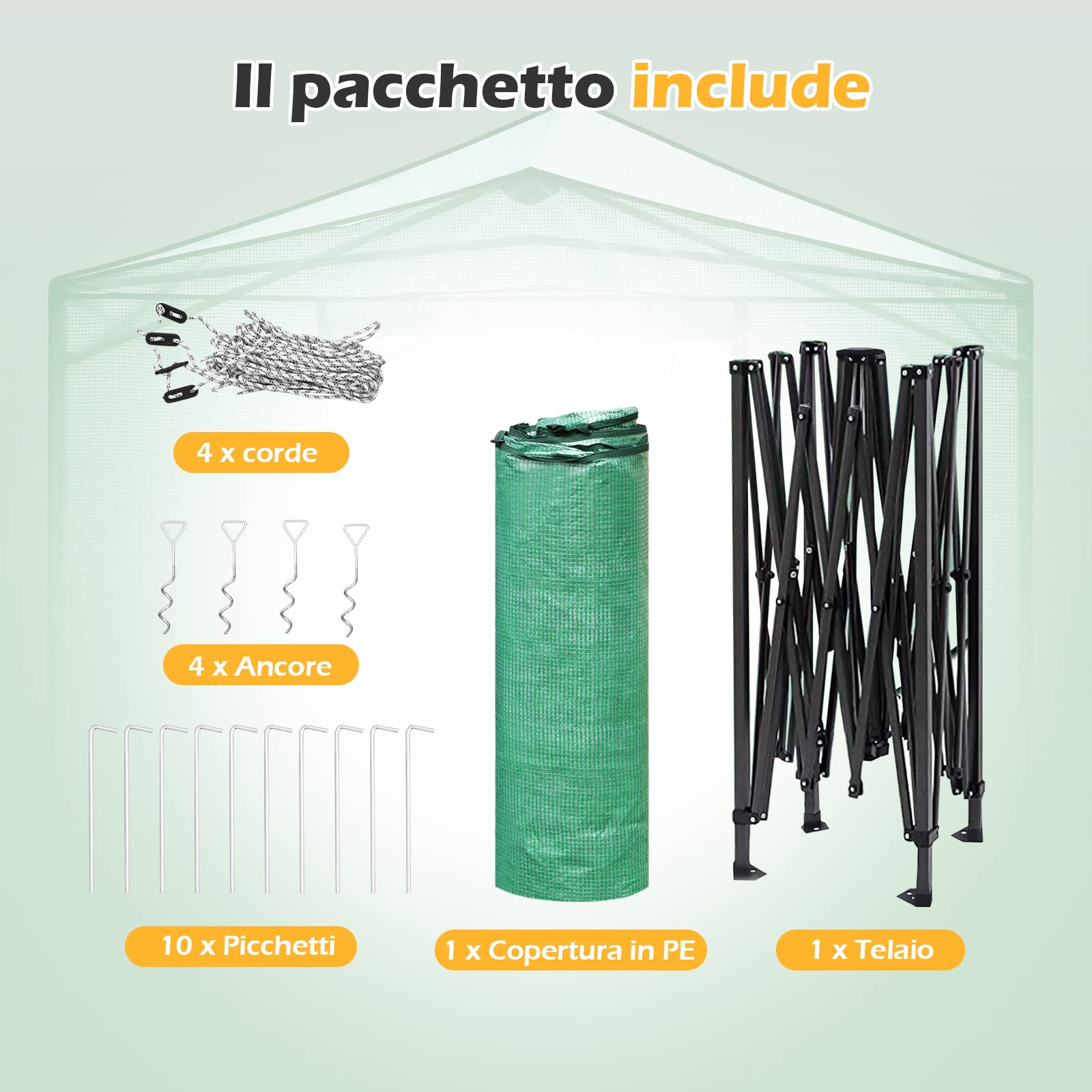 COSTWAY Serra per da Giardino 180 x 250 x 230 cm, Serra per Orto e Piante con Telaio Robusto, 2 Finestre Grandi e 2 Porte Arrotolabili con Doppia Cerniera, Serra da Eterno Pieghevole