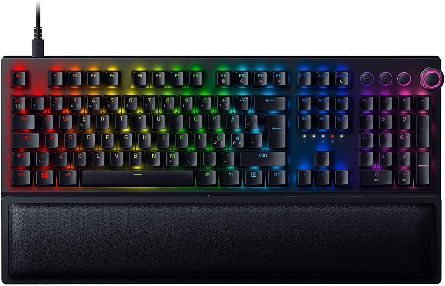 Razer BlackWidow V3 Pro (Green Switch) - Trådlöst mekaniskt speltangentbord i full höjd med Chroma RGB (2,4 GHz, Bluetooth eller USB-C, Handledsstöd i mjukt konstläder) Svart, Nordic Layout