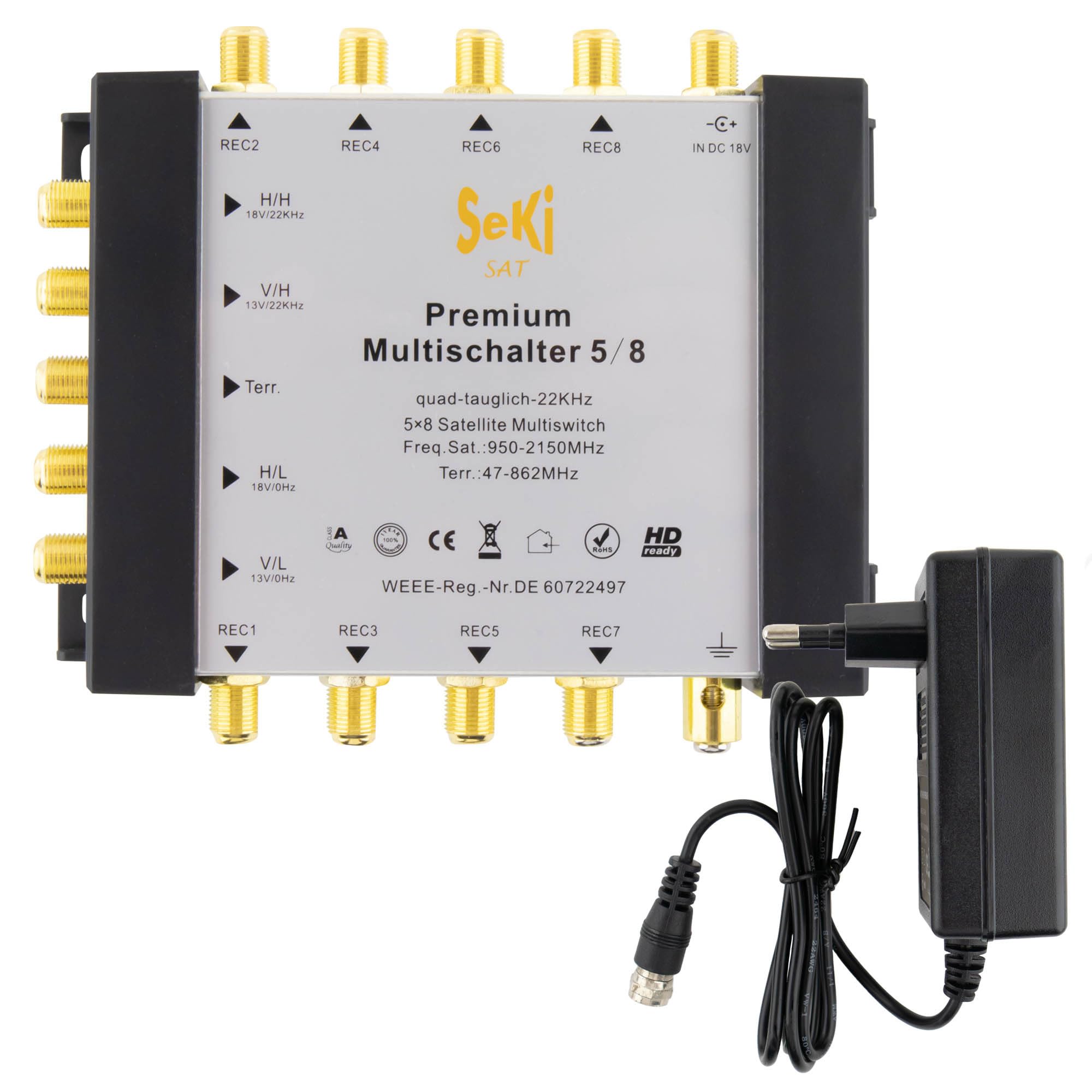 SeKi Multiconmutador 5/8 1 satélite 8 participantes Quad LNB Apto para HDTV FullHD 8K