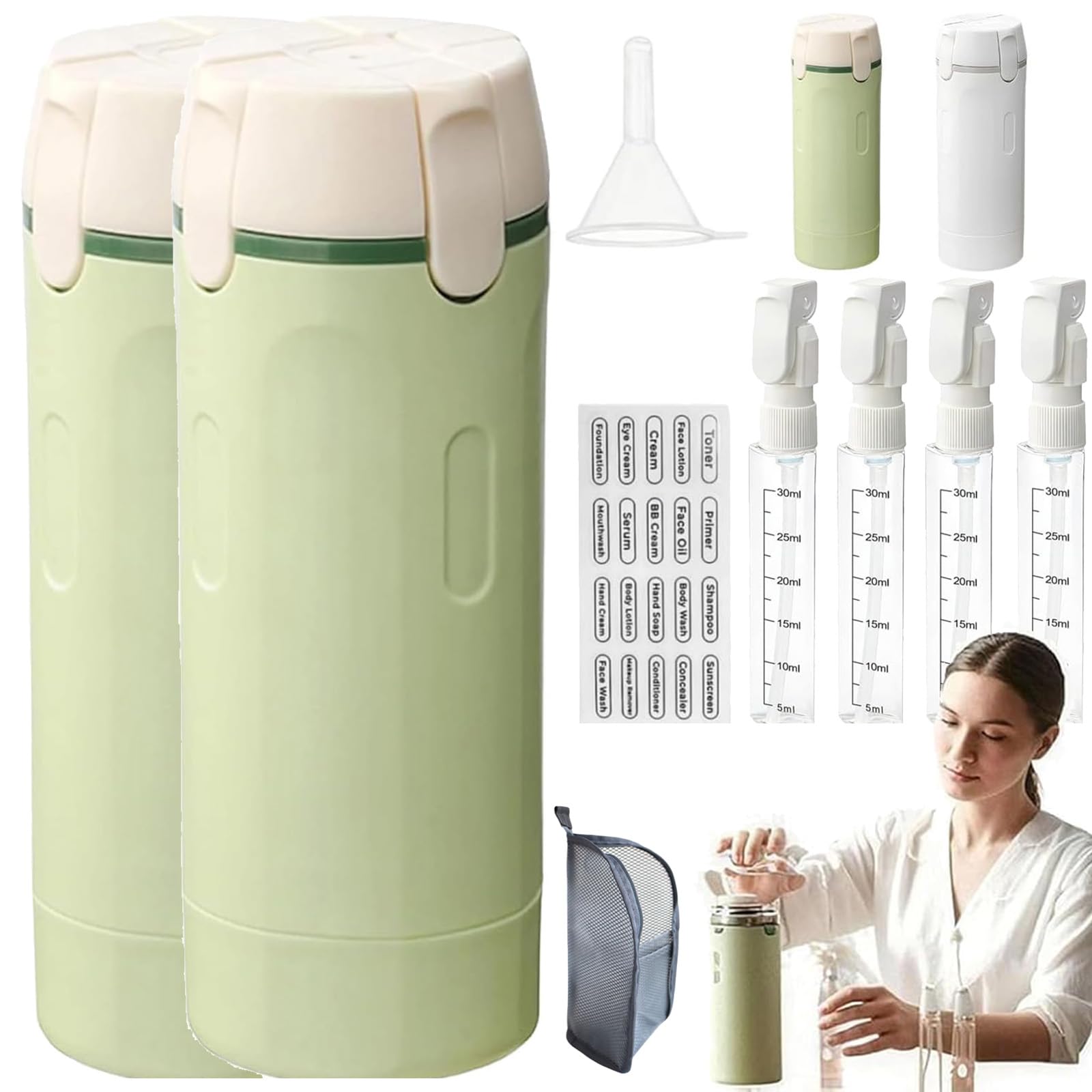 2026 Neu 4 In 1 Reisespender, Reiseflaschen Zum Befüllen, Auslaufsicher, Mini-Shampoo-Spender Mit Skala Und Etikett, Tragbare Behälter für Shampoo, Lotion, Conditioner (B-2PCS)