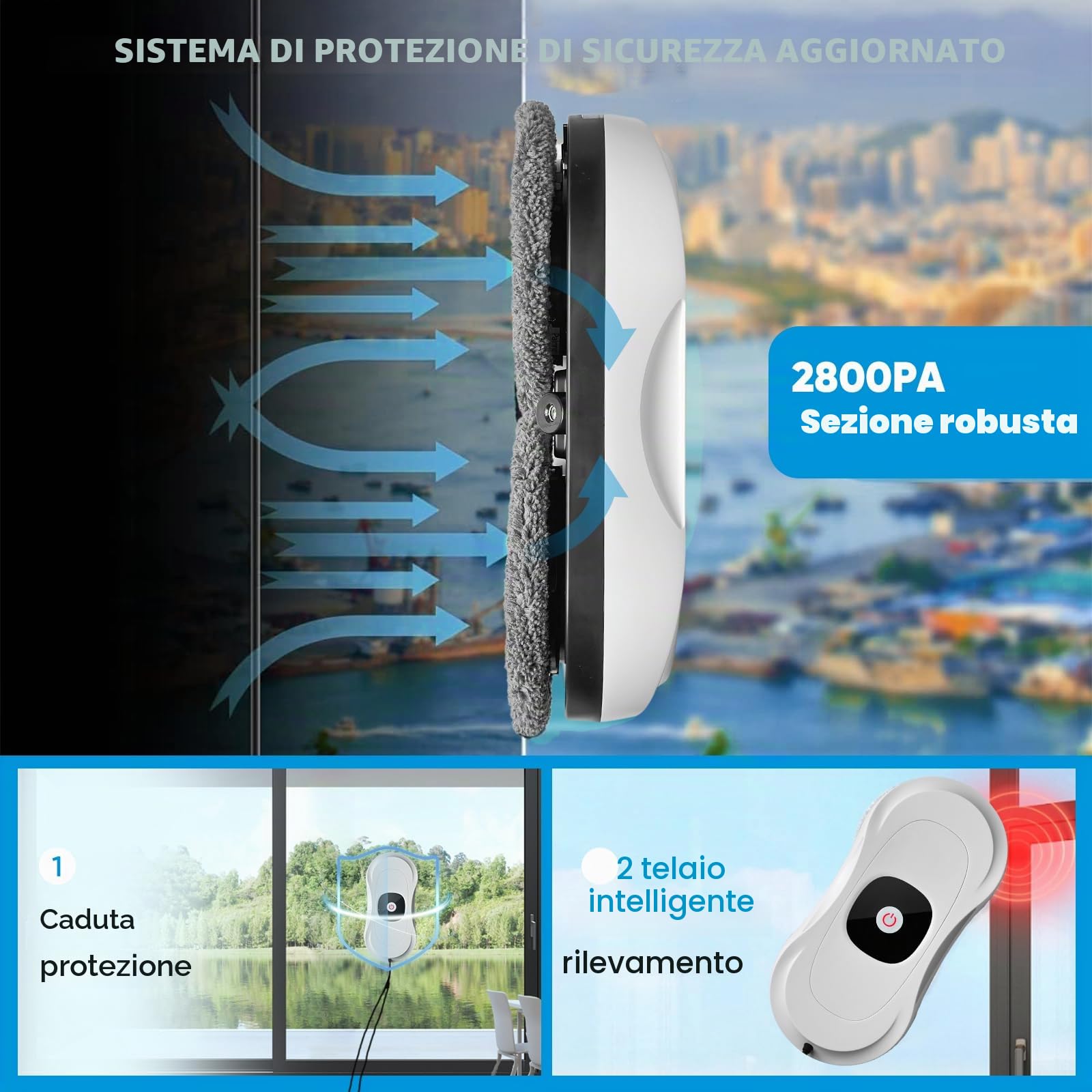 Robot Lavavetri, Lavavetri Elettrico Robot Lavavetri Finestre con Doppi Spruzzo Automatico Robot Pulisci Vetri Lavavetri Automatico con Telecomandato per Superficie Lisce, 3 Modalità di Pulizia