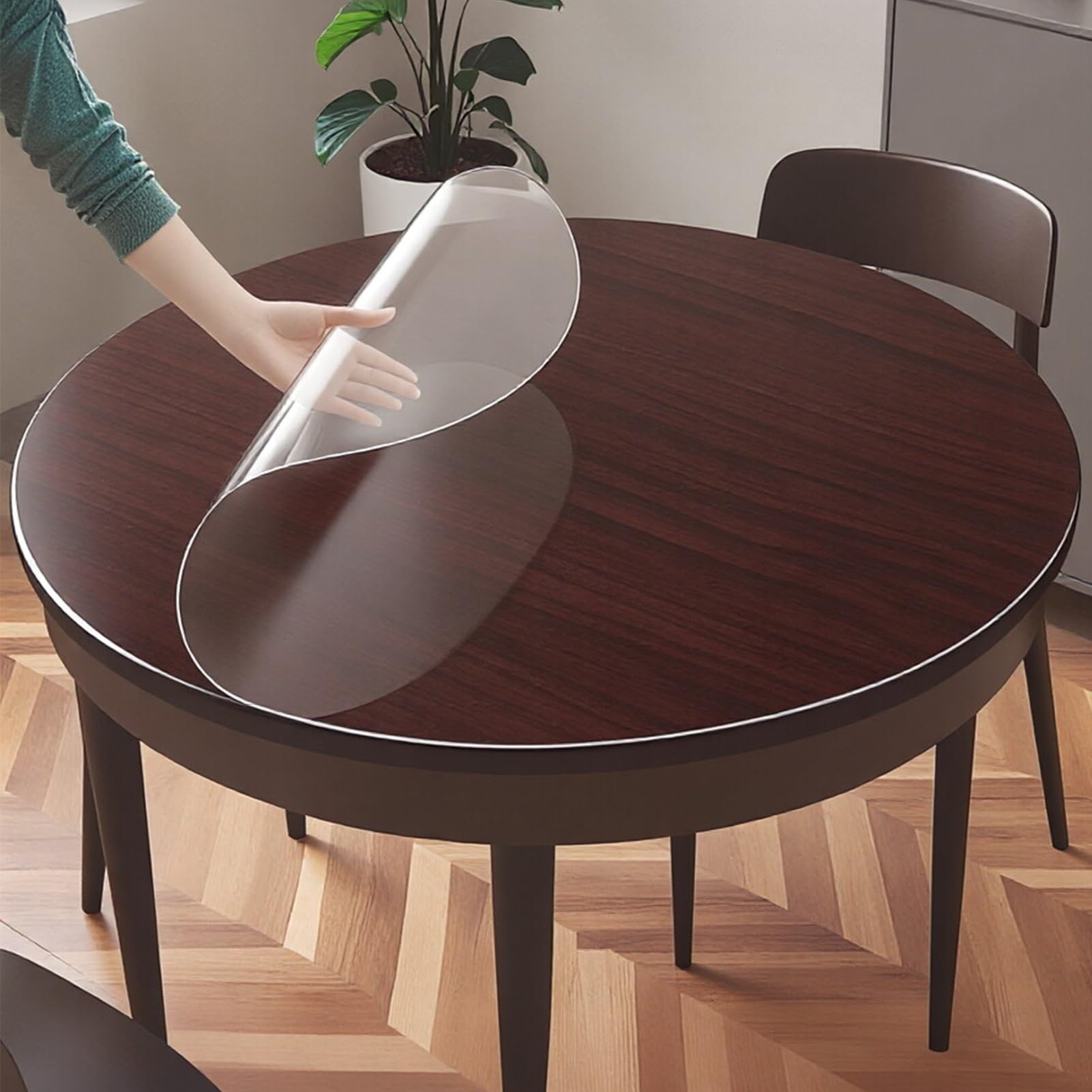 Mantel redondo de PVC C de 2 mm de grosor, protector de mantel de vinilo impermeable para platos calientes, 110 cm de diámetro, fácil de limpiar
