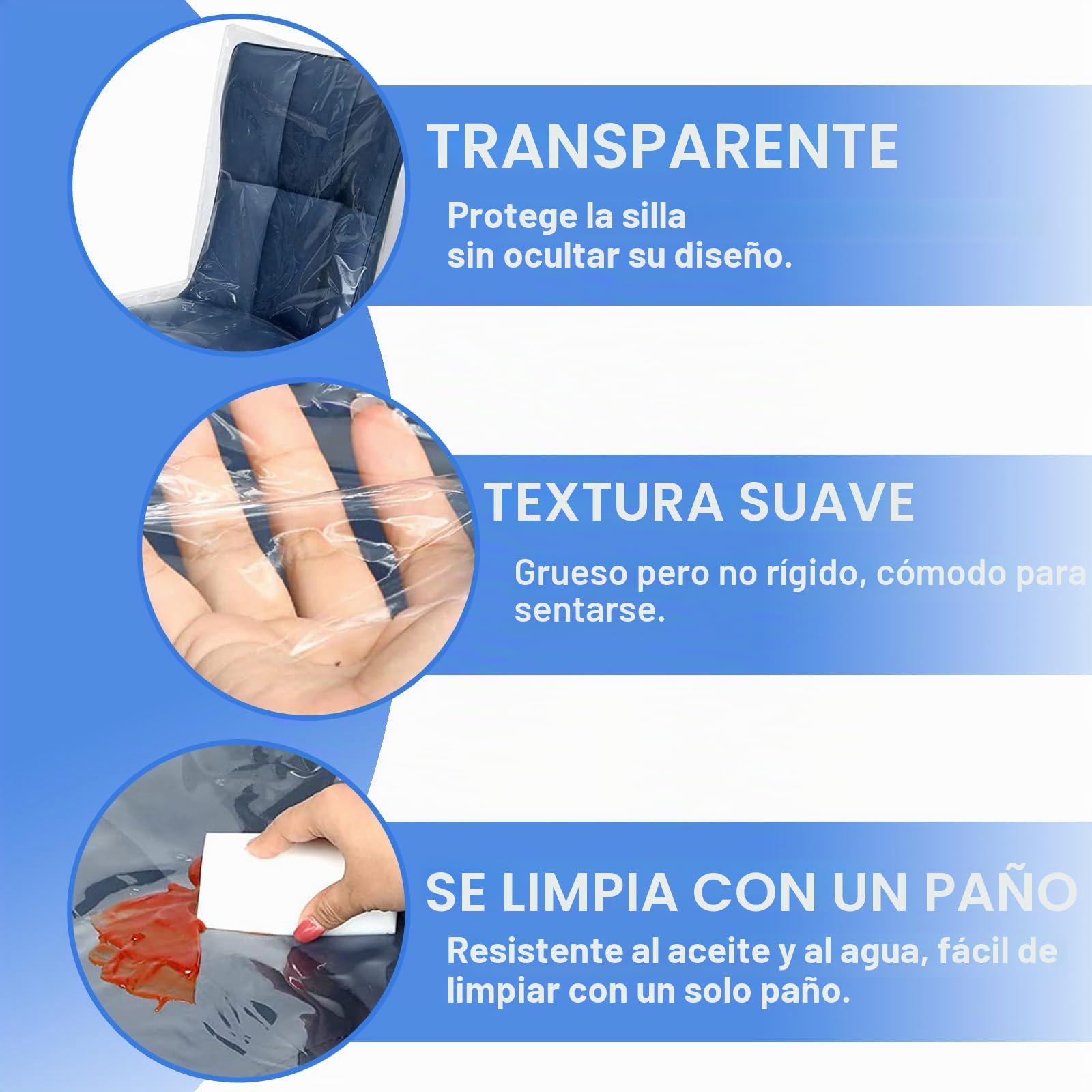 SagaSave: Fundas de plástico para sillas de comedor, juego de 4 fundas de asiento de PVC transparente para sillas, protector contra el agua, el polvo y los arañazos del gato