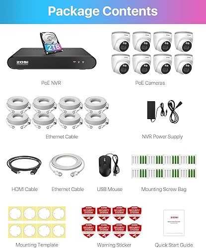 Miniatura 9 de ZOSI C220 8CH 4MP QHD 2.5K PoE Sistema de cámara de seguridad para el hogar, 8CH 5MP 3K NVR con 2TB HDD para grabación 247, 8 cámaras IP domo de 4MP
