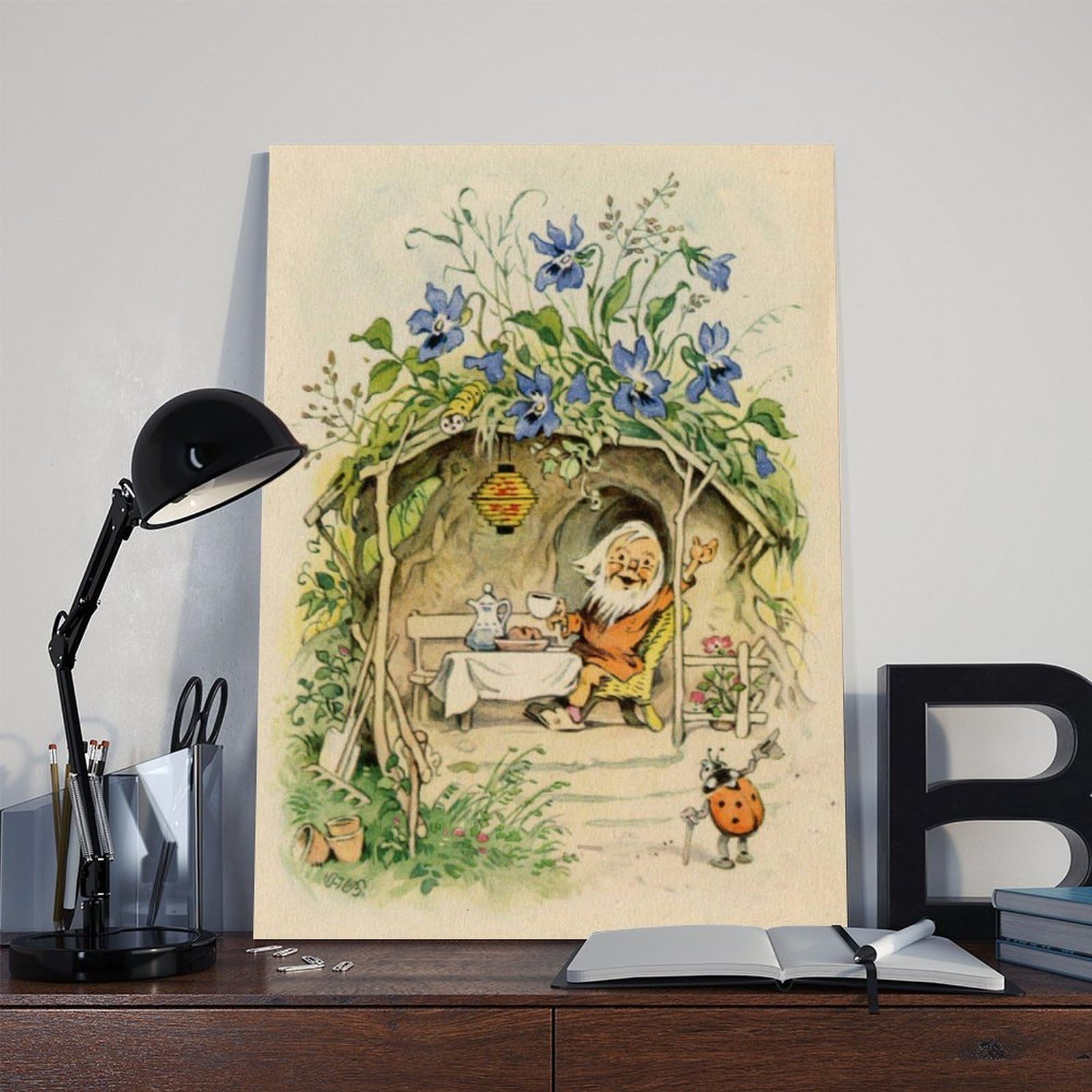 WCYB Fritz Baumgarten - Póster de cuento de hadas vintage con diseño de gnomo para colgar en la pared, 40,6 cm de largo x 61 cm de ancho