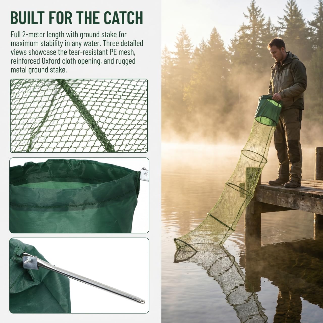 Filet de Pliable Maille Panier de Protection des Poissons Polyester et Acier Inoxydable Équipement de Pratique pour Stockage et Localisation des Poissons