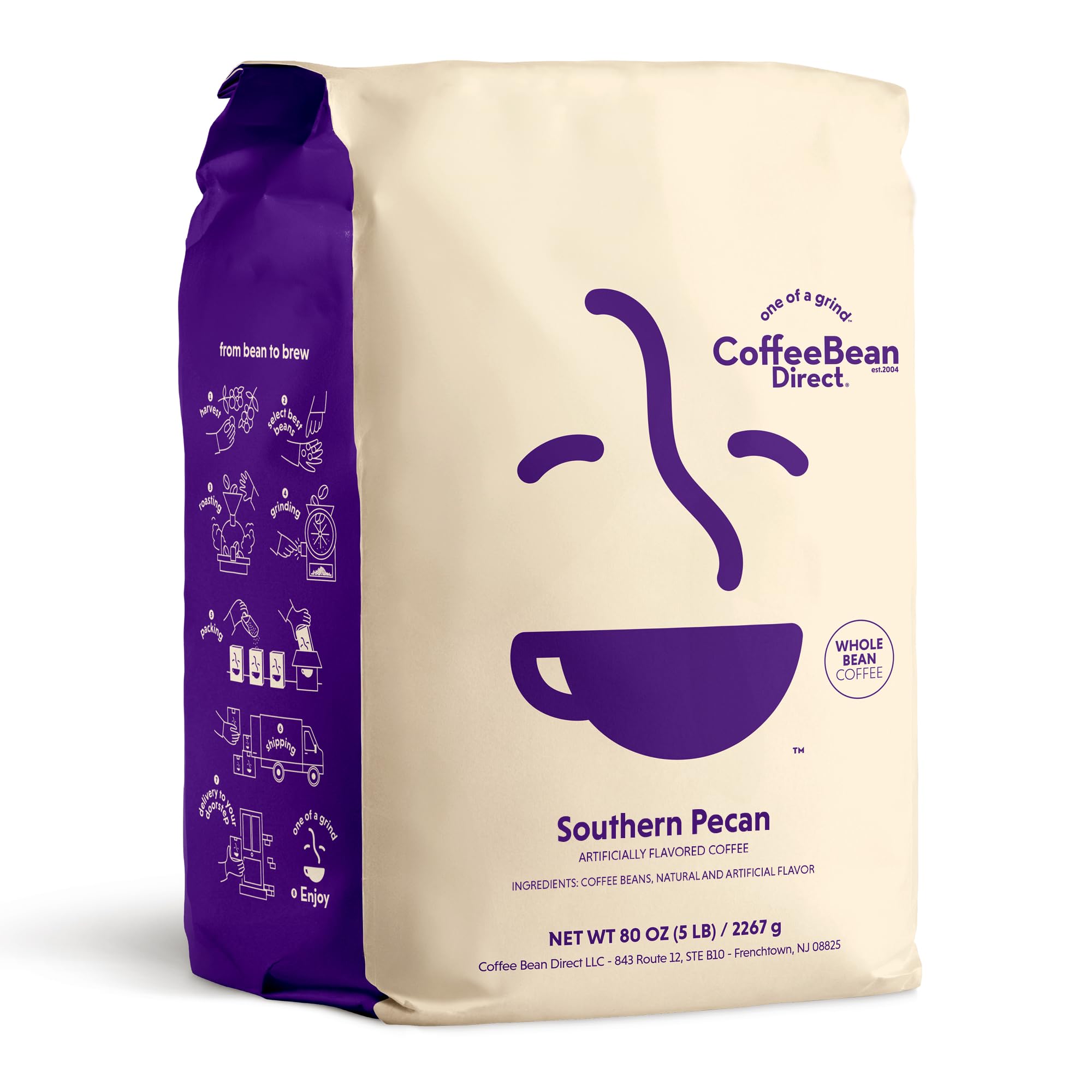 Coffee Bean DirectSouthern Pecan Flavored, Whole Bean Coffee, 5 Pound Bag (Pack of 1)