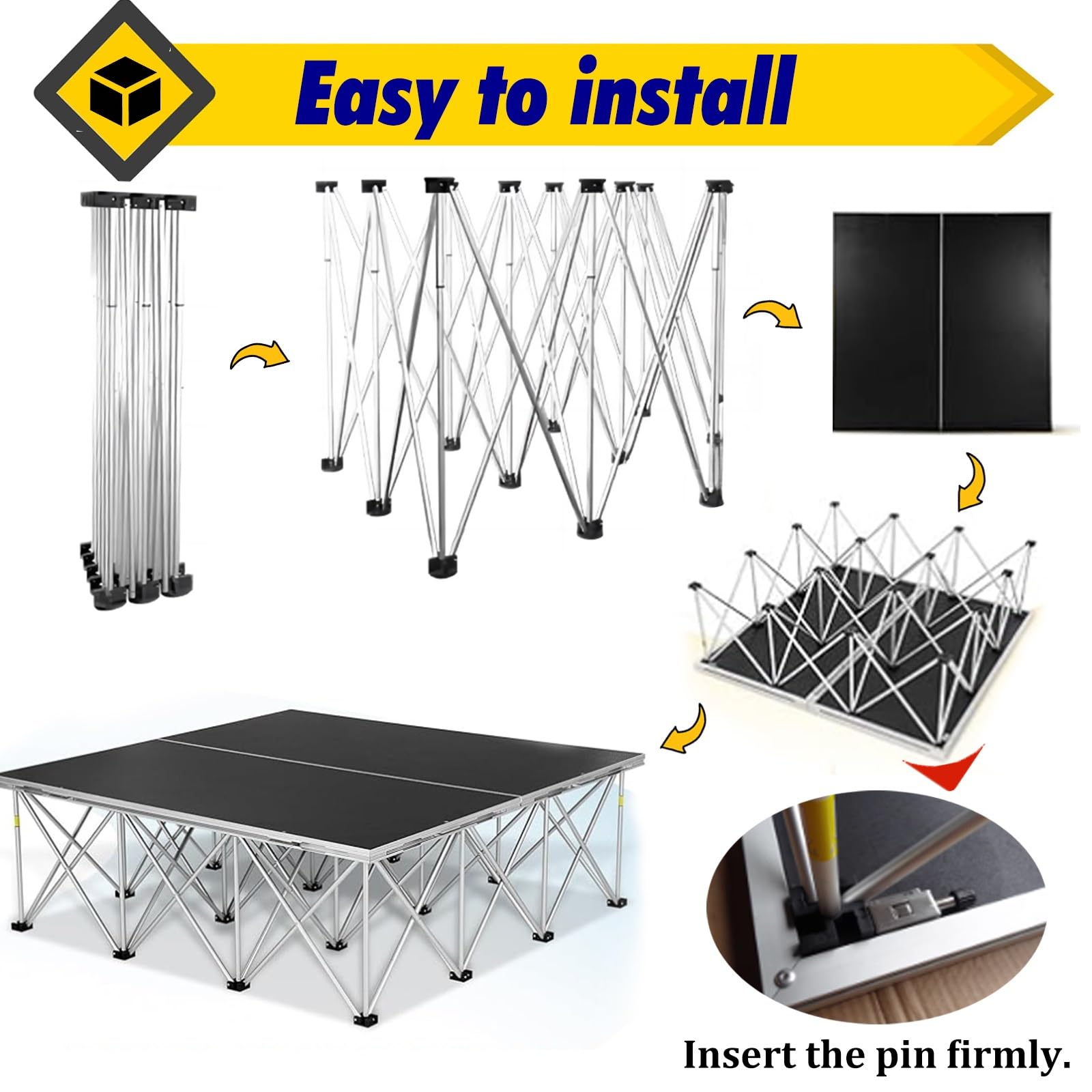 Plataforma Ligera, Plegable y portátil: Sistema Modular Antideslizante Apto para conciertos, Eventos y actuaciones; diseño de Anillo de fácil instalación, Cualquier ocasión.