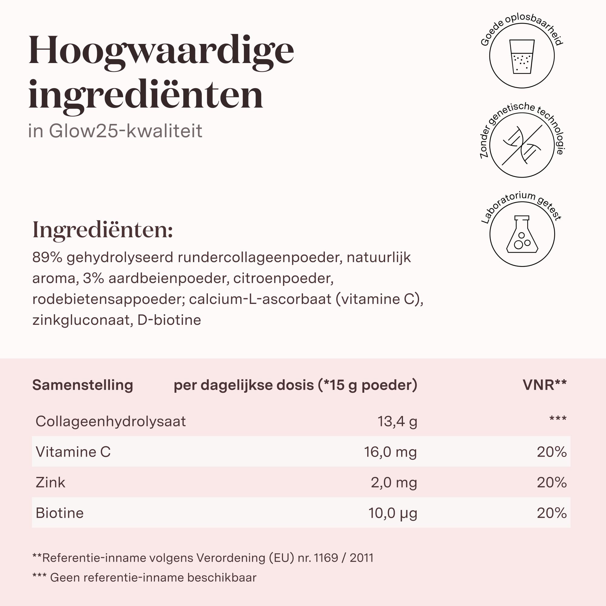 Glow25® Collagen Plus Typ Strawberry [3x450g] – Kollagen Hydrolysat mit Vitamin C, Zink und Biotin – Peptide Typ 1 und 3 – Speziell für Wasser entwickelt – Mit Erdbeer-Geschmack