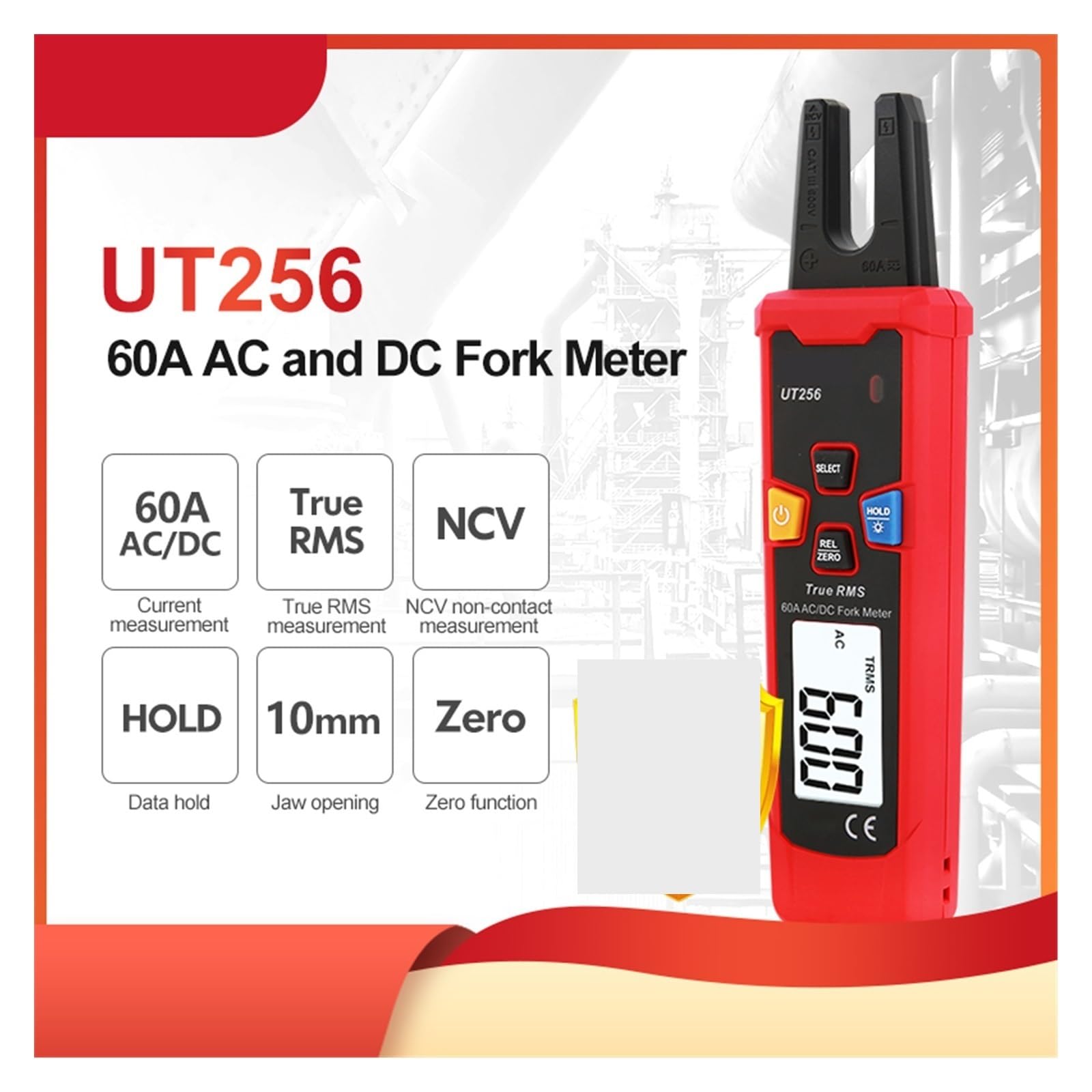 Pinza amperimétrica digital, Medidor De Horquilla Digital UT256 60A AC DC Pinza Amperimétrica Valores Eficaces Verdaderos Alicates Amperímetro NCV Probador Alta Precisión