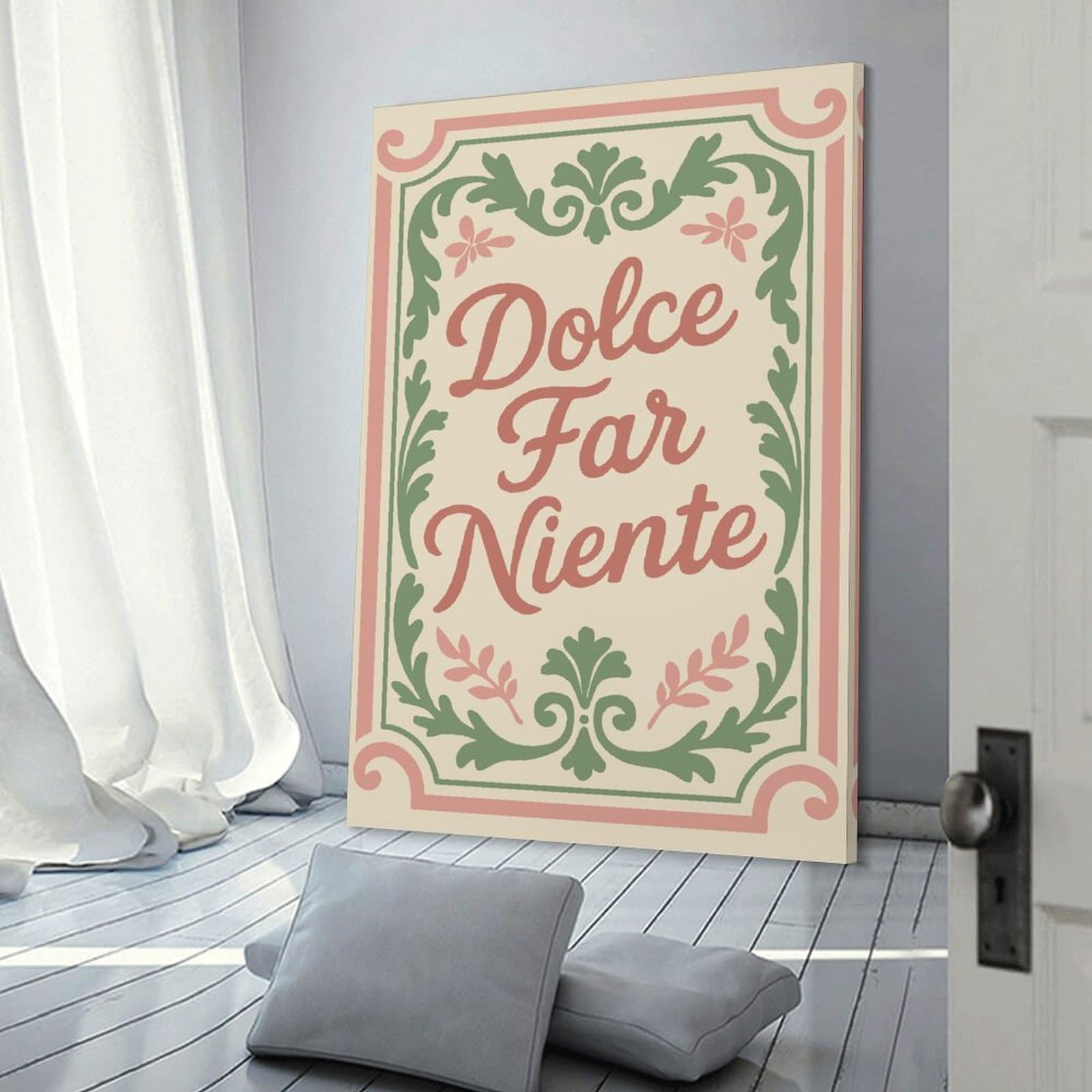 Junmoney Frame-Style-22 Dolce Far Niente Text Art Canvas Wall Picture, 24X36inch(60X90cm), For Study, Office Or Apartment Decor, A Wall Art Gift For Fresh Interiors