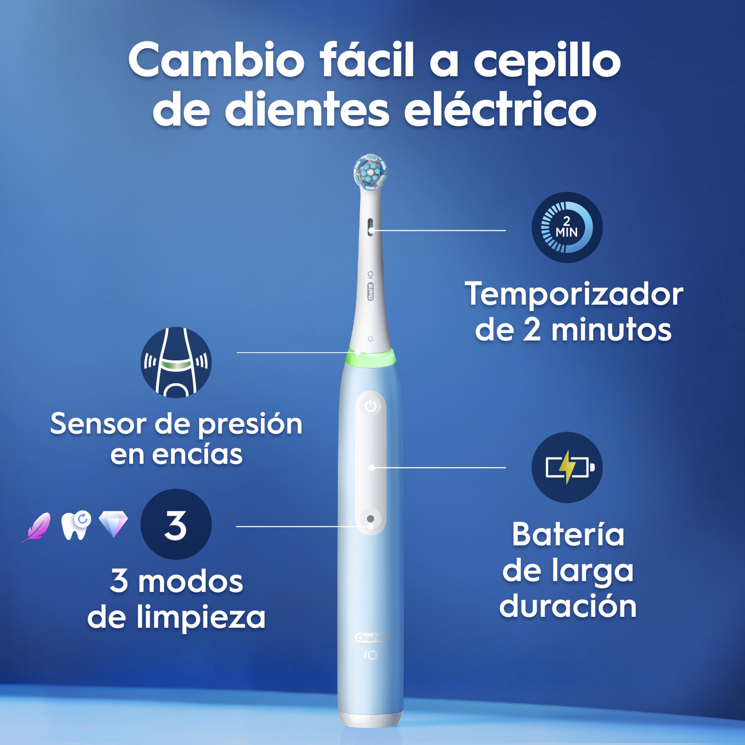 Oral-B iO 3N Cepillo de Dientes Eléctrico con 1 Cabezal, Negro - Cepillo Dental con Sensor de Presión, 3 Modos de Cepillado con Modo Blaqueante, Temporizador y Estuche de Viaje, Diseñado por Braun
