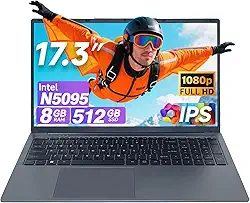 Laptops de 17 polegadas, processador de 11ª geração N5095 4C 4T (até 2,9 GHz), 8 GB DDR4 RAM 512 GB SSD, laptops Windows 11, tela 1920 x 1080, USB-C(Dados), WiFi5, BT