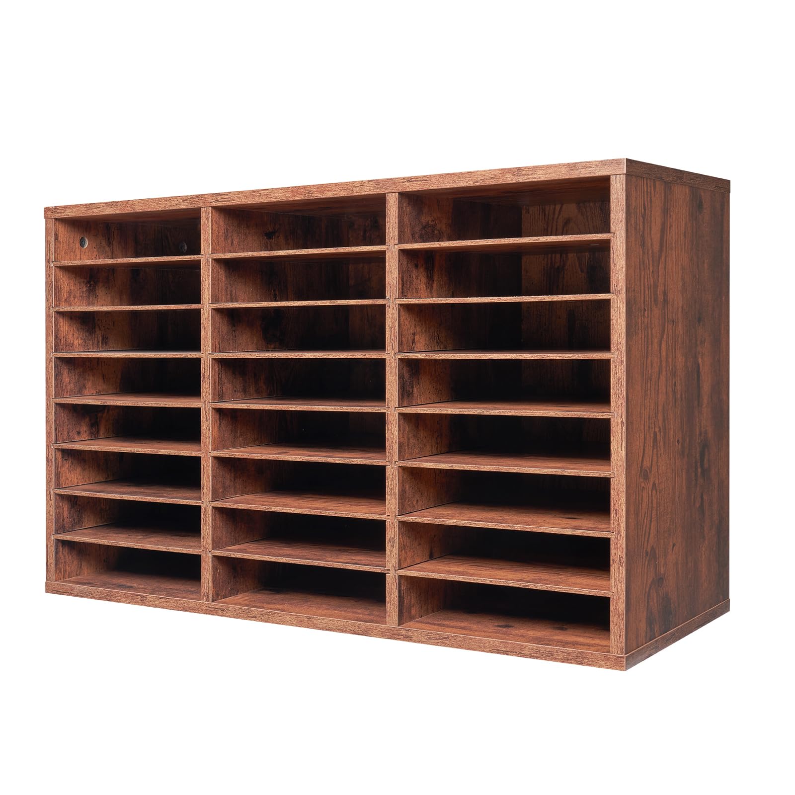 VEVOR Organiseur de littérature 24 compartiments, boîte aux lettres de bureau en bois, panneau de particules, avec étagères amovibles, trieur de fichiers pour dossiers, document, papiers, marron foncé