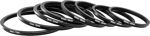 Miniatura 4 de Fotasy Juego de anillos reductores de filtro, metal anodizado negro, 8 anillos adaptadores de lente reductores, 3.228-3.031 in 3.031-2.835 in