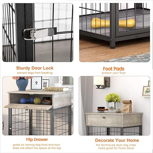 Miniatura 2 de PEFEK Muebles de jaula para perros pequeños de interior mesa auxiliar de madera para perros jaula de madera para cachorros Jaula para Perros gris