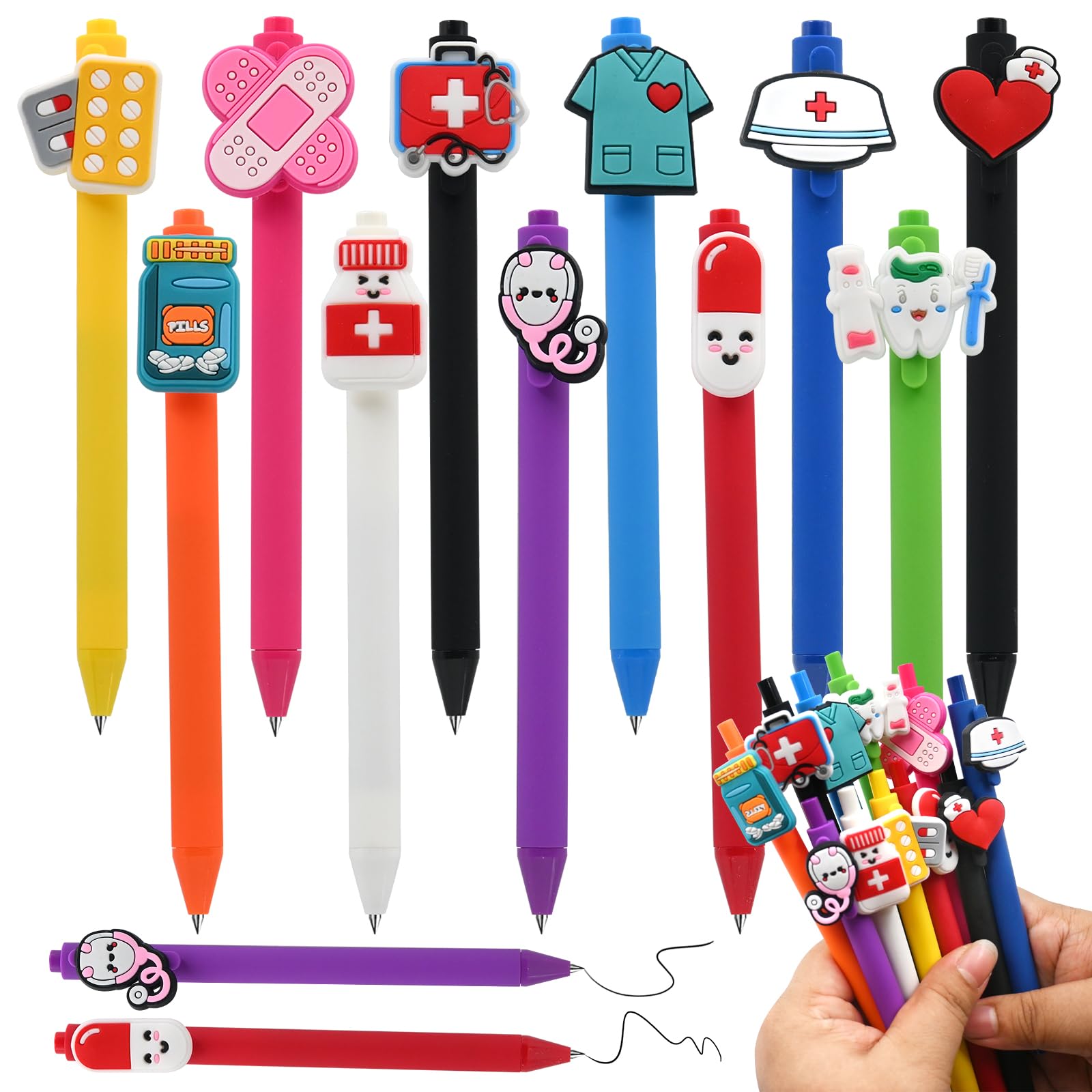 11PCS Cute Nurse Pens, Funny Nursing Pens for Work, Novelty Cartoon Ballpoint Pens for Nurses Medical Assistants Students Workers Office Appreciation Gifts