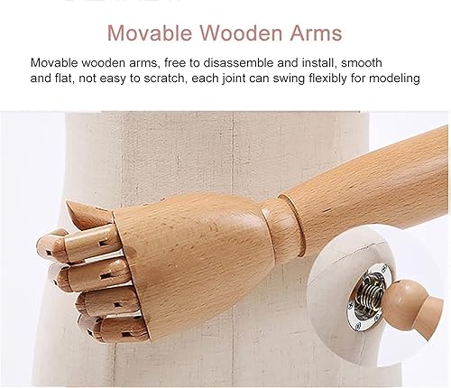 Miniatura 3 de Soporte ajustable para maniquí, forma femenina, torso corporal, base de madera, brazos y cabeza de corona, estante de maniquí para vestido de novia