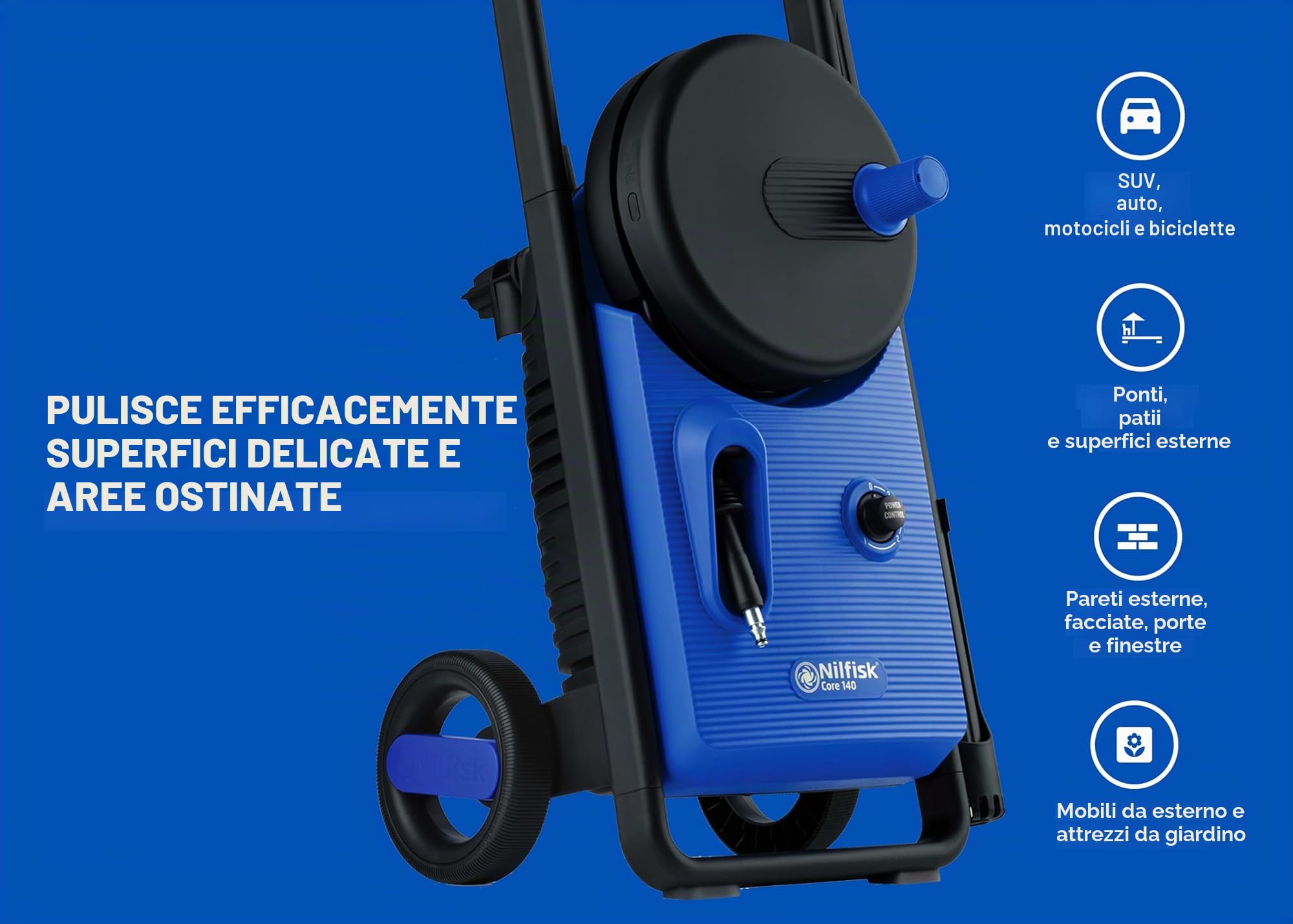 Idropulitrice Nilfisk Core 140 Bar con PowerControl + Spruzzatore di Schiuma - Per Terrazze e Automobili (1800 W)