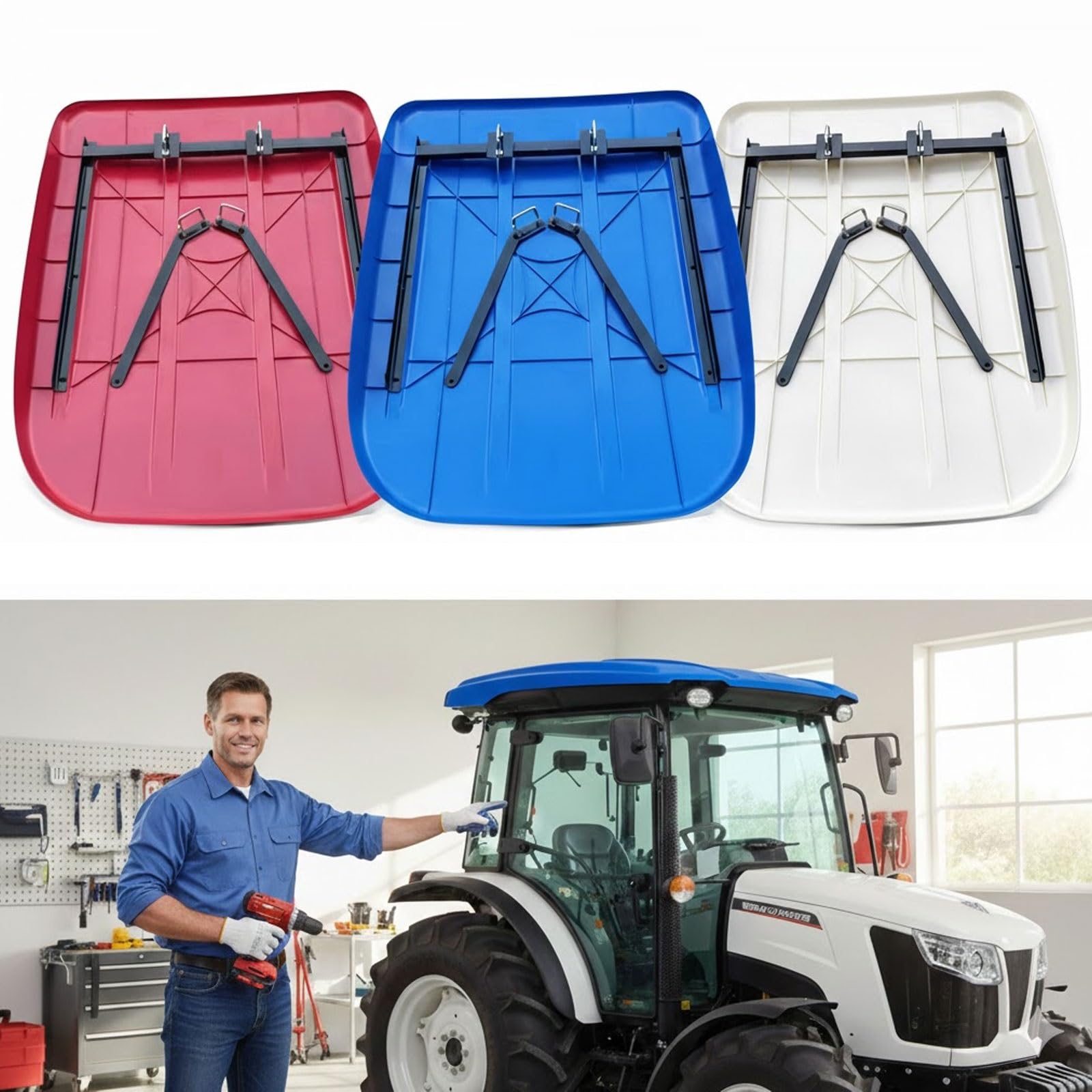 Traktor-Sonnenschutz Universell Einsetzbar 160cm X 120cm Aus Spritzgegossenem Material Inklusive Halterung Und Schrauben for Rasenmäher Und Kompakttraktoren(Blue)