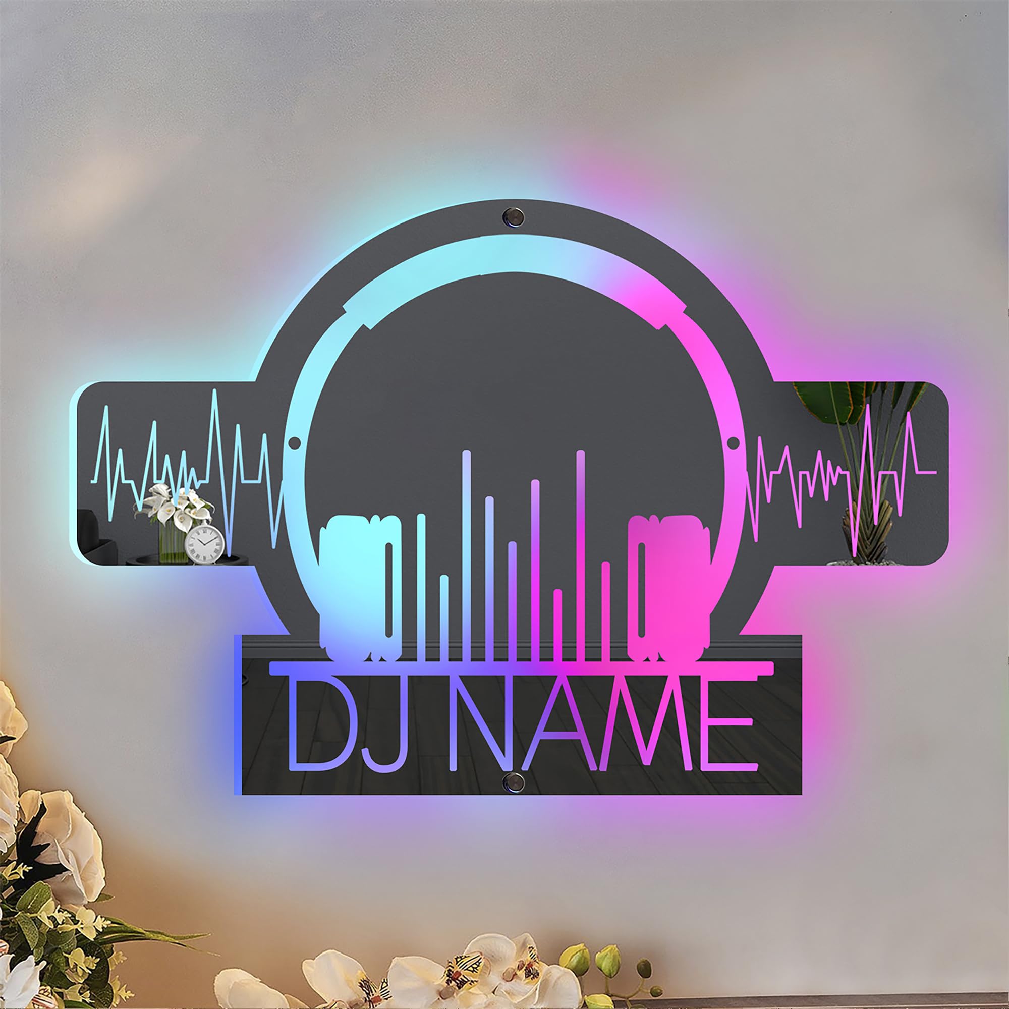 Personalized Headphones Name Mirror LED Neon Sign, Custom RGB Headset DJ Neon Lights for Wall Decor USB Powered for Bedroom, Music Room, Game Room, Living Room (Style 4)