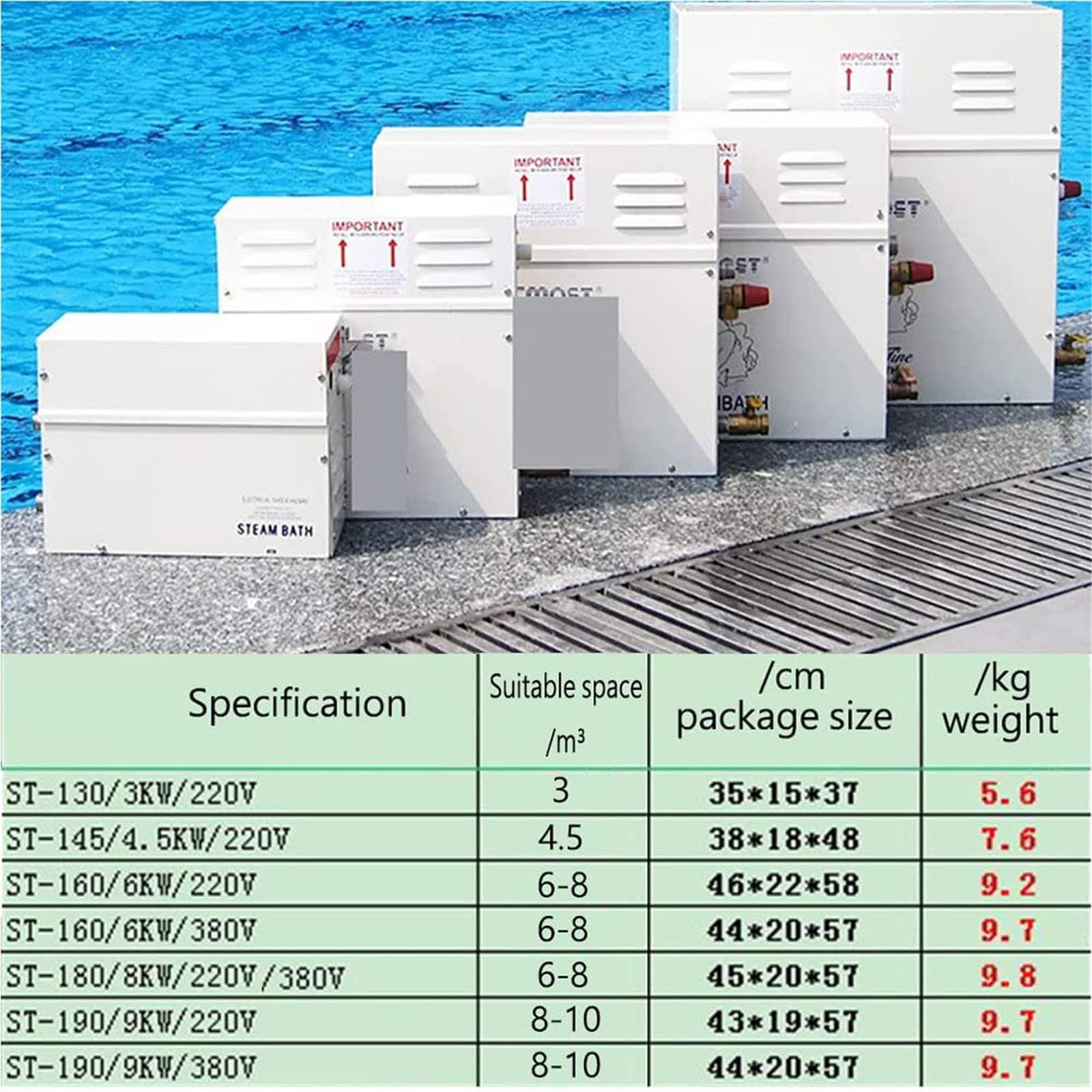 Komercyjny grzejnik do sauny, 220 V, 380 V, 3 kW, 4,5 kW/6 kW/9 kW, generator pary z cyfrowym wyświetlaczem LED, generator pary łazienkowej 25-55℃, automatyczne osuszanie, 220 V-6000 W