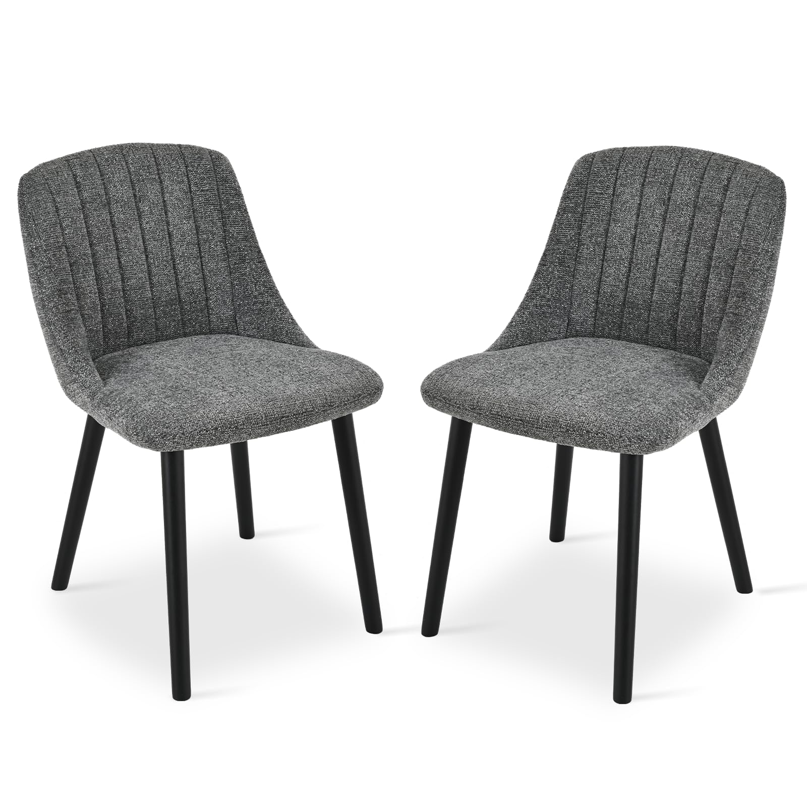 Goeurvant Dining Chairs Set of 2 Upholstered Armchairs with Wooden Legs Kitchen Chairs for Living Room, Grey-Chenille