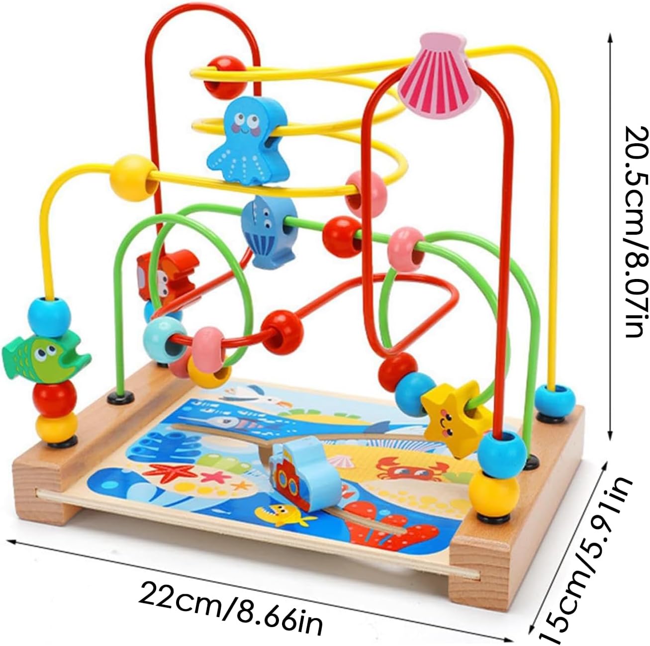 Genérico Bead Maze - Wooden Roller Coaster for Early Learning | Natural Wood Activity Cube with Colorful Sliding Wires & Fine Motor Skill Builder for Playroom Table, Nursery Setup, Preschool Classro