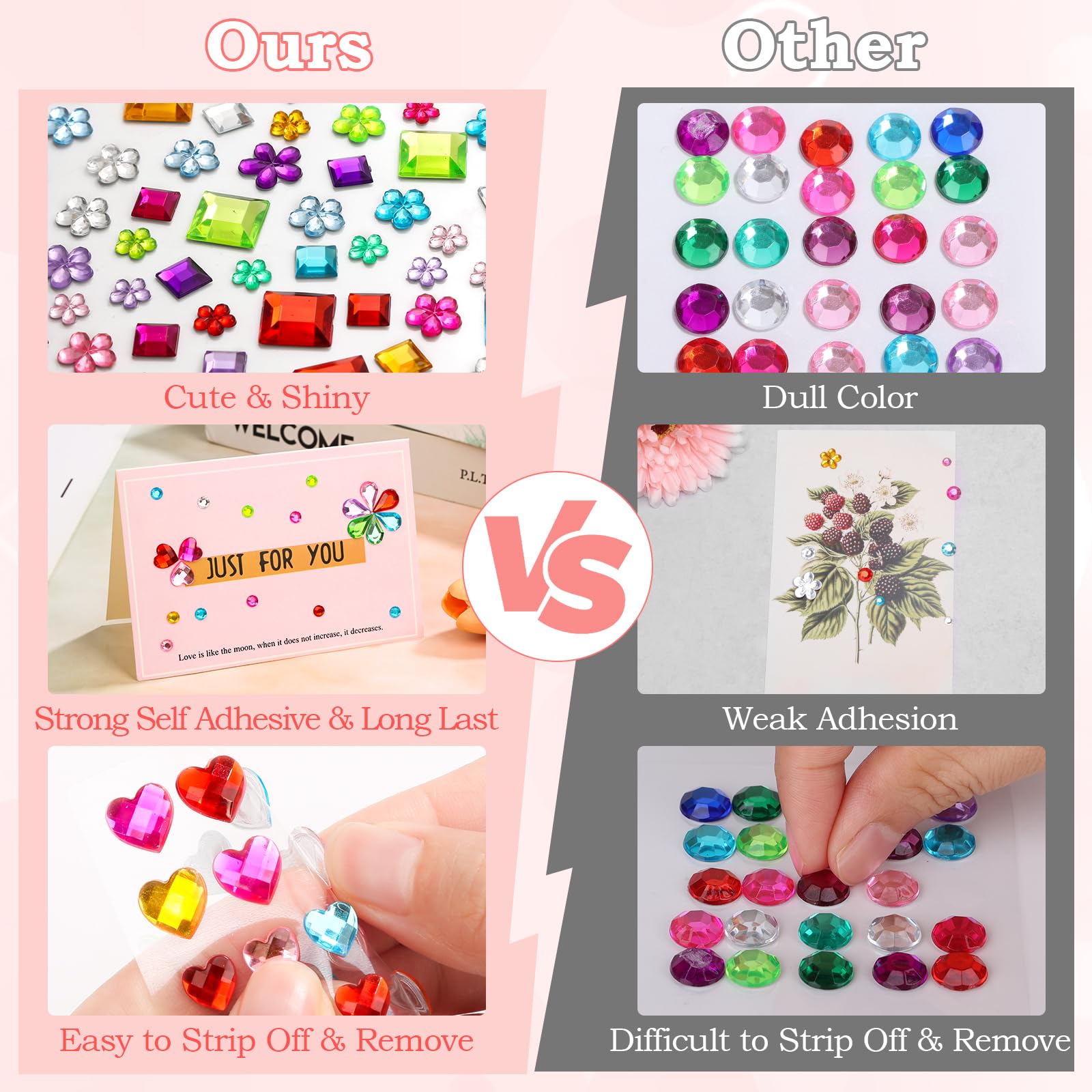 Lezmarket 3500 calcomanías de gemas para manualidades infantiles, 10 hojas autoadhesivas de gemas para manualidades, calcomanías de piedras preciosas brillantes decorativas para maquillaje y
