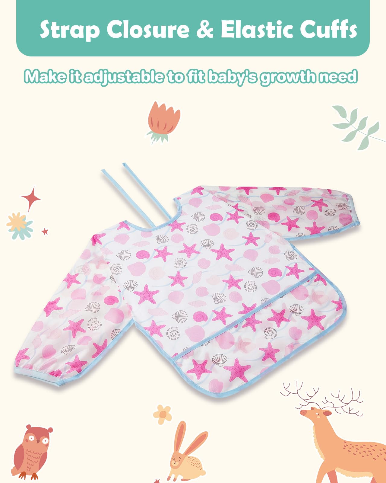 Lictin 5 pezzi Bavaglino a Manica Lunga - Bavaglino Impermeabile per bambini Piccoli Da 6 mesi a 24 mesi bambino,Scollo regolabile