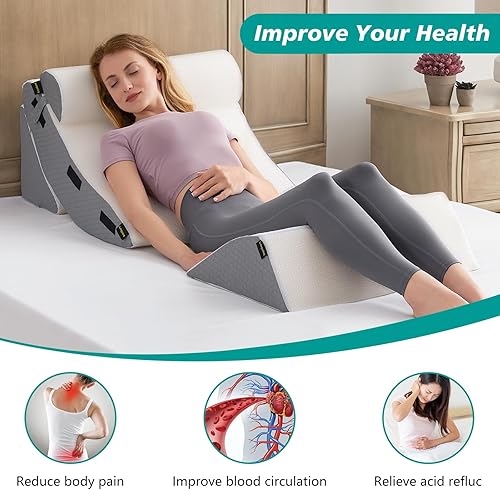 Miniatura 6 de Juego de 4 almohadas ortopédicas de cuña para dormir, almohada triangular ajustable para soporte de piernas y cuello con funda lavable, almohada de