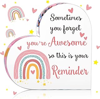 Tenare Friendship Gifts Daughter Birthday Gifts for Women Rainbow Leaving Presents for Colleagues Sometimes You Forget You Are Awesome Inspirational Heart Shaped Acrylic Plaque for Female Retirement