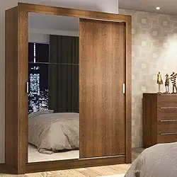 Guarda-Roupa Solteiro Madesa Denver 2 Portas de Correr com Espelho - Rustic