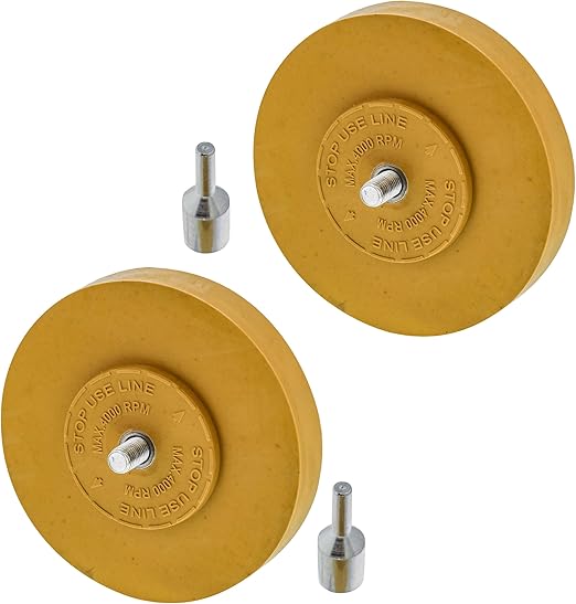 TCP Global Rubber Eraser Wheel with Drill Adapter (Pack of 2) Decal Remover Wheel - Sticker Remover Tool - Pinstripe Removal - Emblem Removal Tool - Removes Adhesives on Car, Auto, Boat, RV & Signs