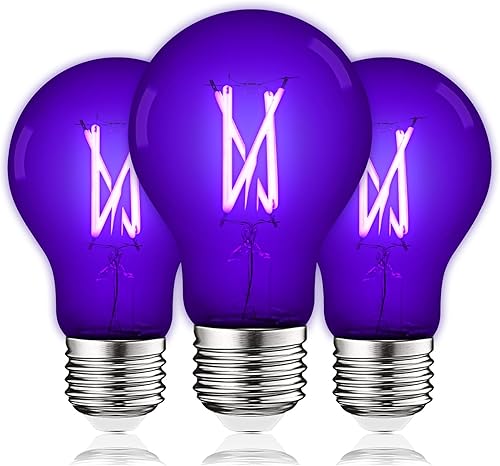 Miniatura 9 de LUXRITE Bombilla LED negra A19 Edison UV, luz negra, filamento de 6 W, UVA 397-407 nm, clasificación de accesorio cerrado, base E26, brilla en la