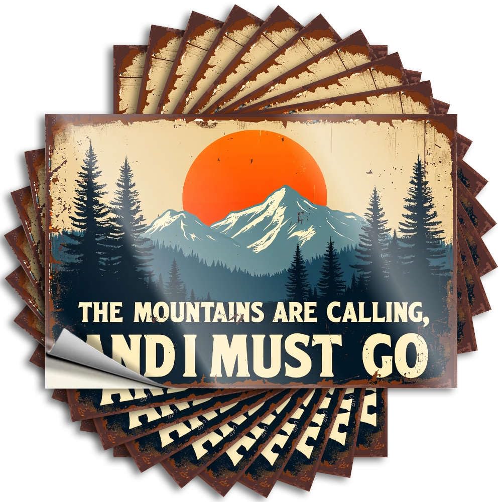 Quote Dorm Door Decorations Peel and Stick - The Mountains are Calling. Bottle Inspirational Waterproof Vinyl for Checkered(6X9CM)