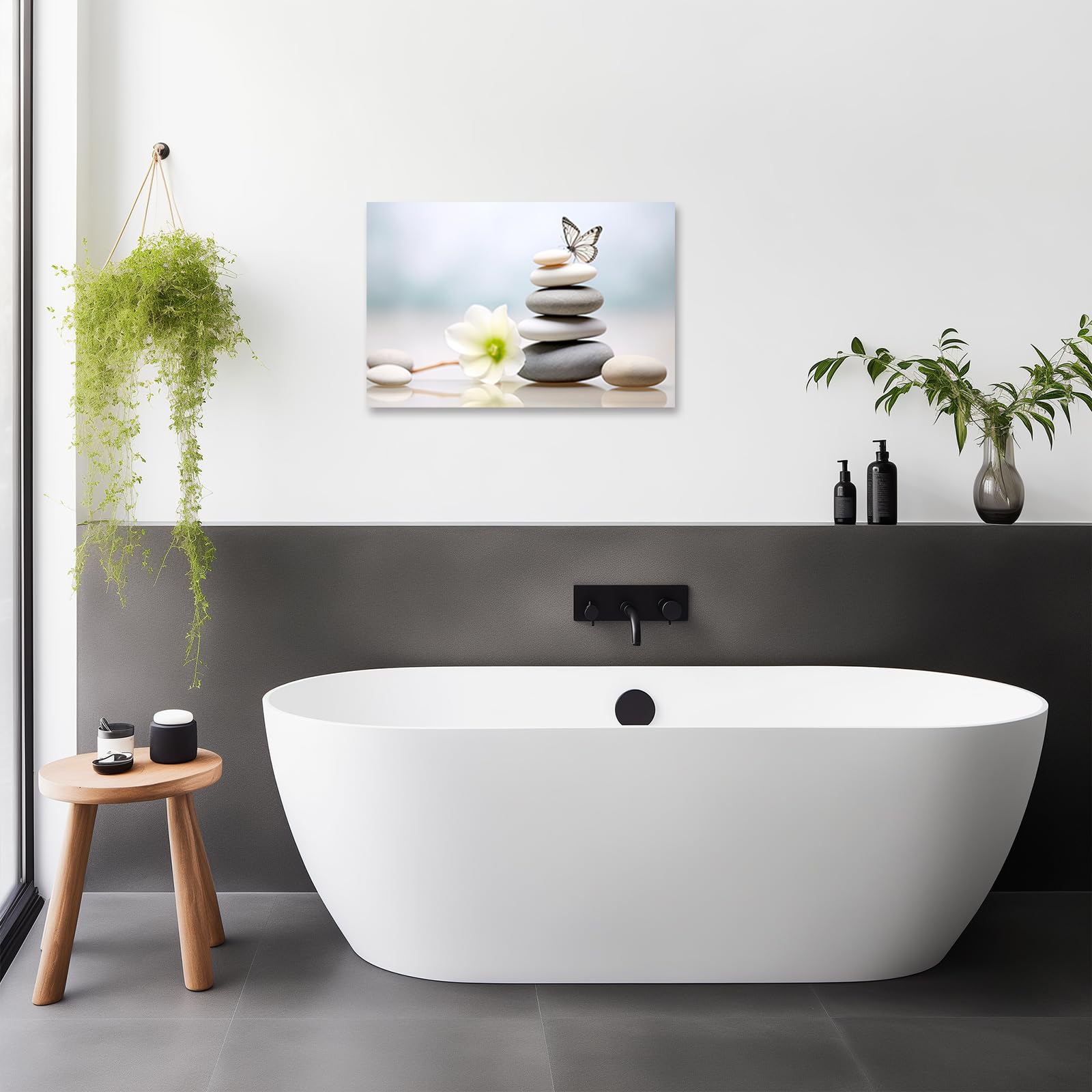 Amazon.co.jp: ZXHYWYM 禅キャンバス ウォールアート 石と花 蝶