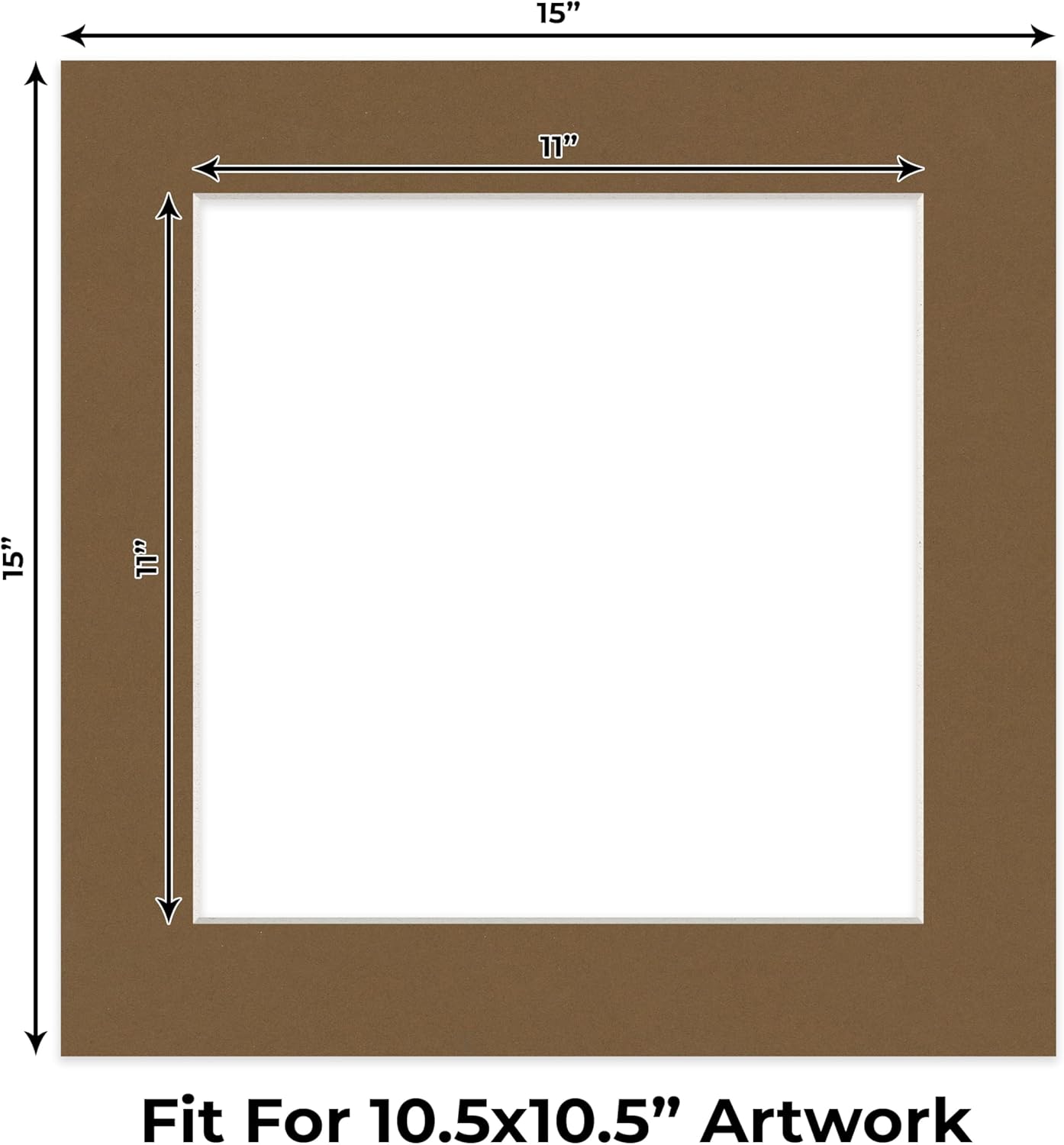 15x15 Mat Bevel Cut for 11x11 Photos - Precut Aged Oak Brown Square Shaped Photo Mat Board Opening - Acid Free Matte to Protect Your Pictures - Bevel Cut for Family Photos, Pack of 1 Matboard
